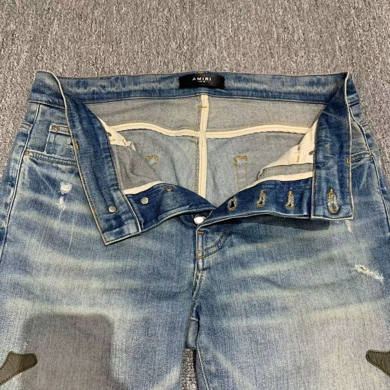 Amiri AMIRI Blue Bone and Leather Patchwork Jeans Size US 33 - 4 Thumbnail