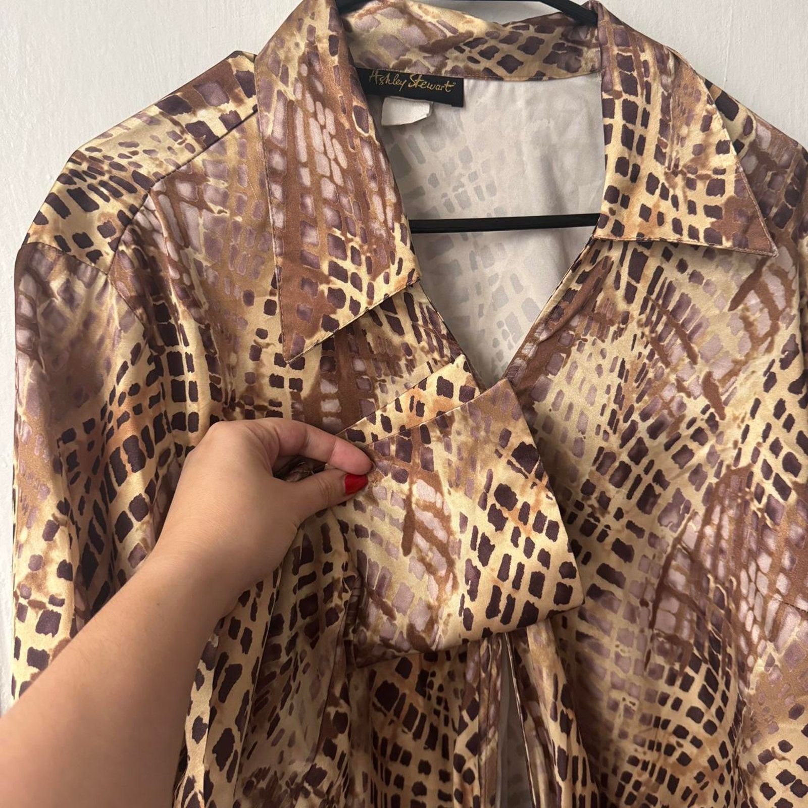 Other Silky Brown Snake Vibes Abstract Animal Print Wrap Blouse Size XL / US 12-14 / IT 48-50 - 2 Thumbnail