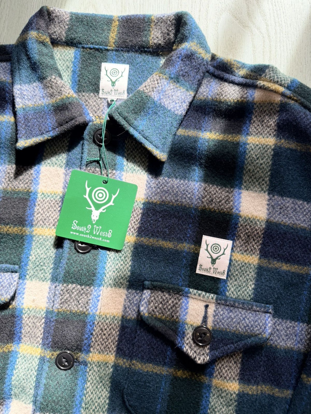 South2 West8 South2 West8 Smokey Flannel Shirt Green melton plaid, size L Size US L / EU 52-54 / 3 - 3 Thumbnail