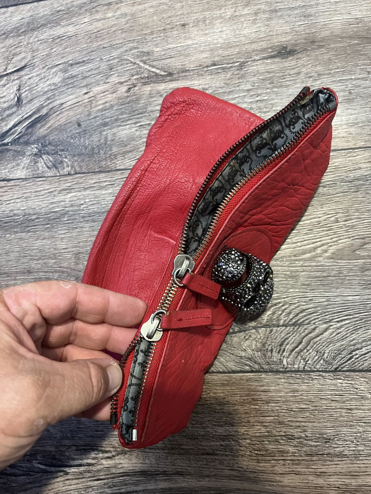 Thomas Wylde Thomas Wylde Red Leather Skull Foldover Clutch Handbag Size ONE SIZE - 6 Thumbnail