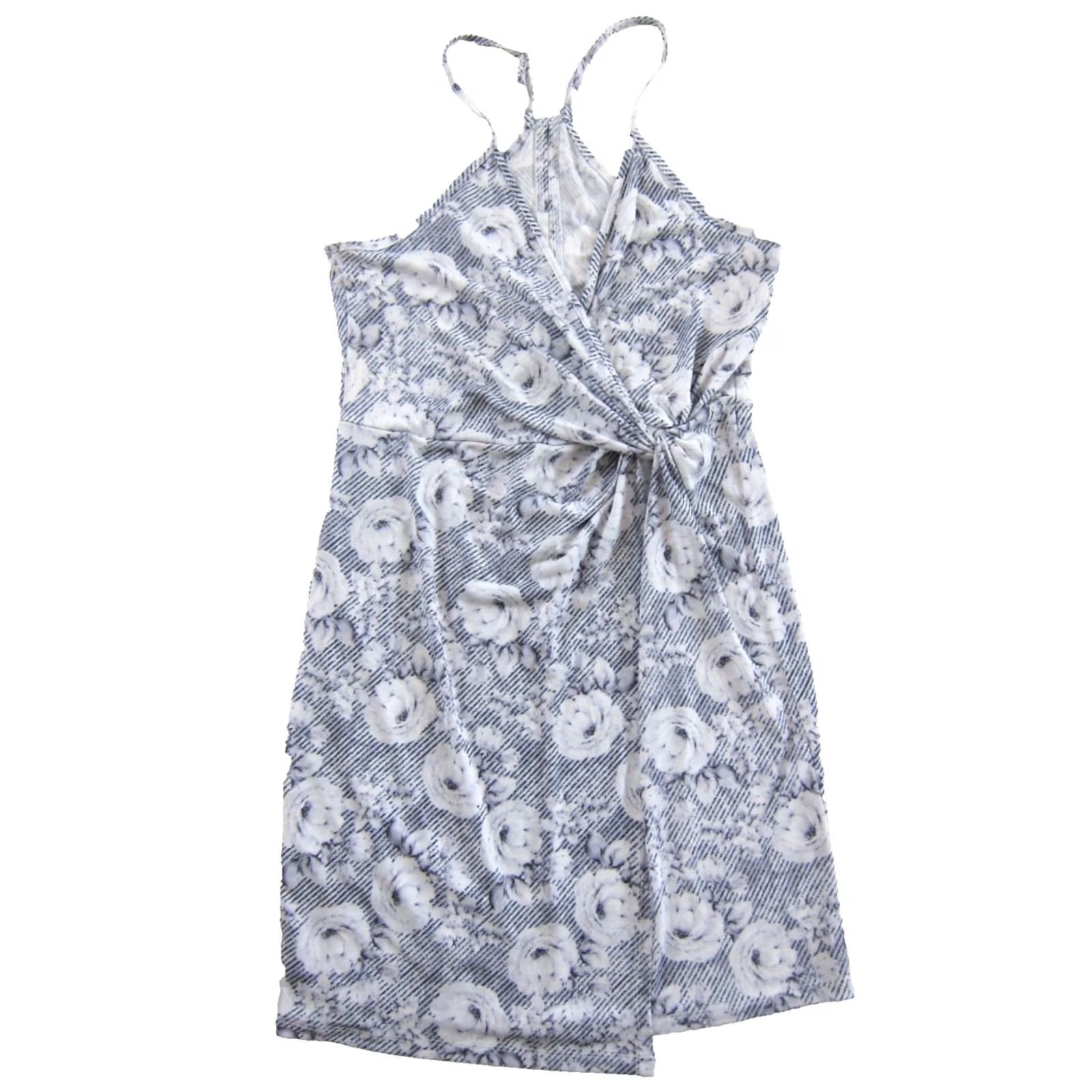 BCBGeneration BCBGeneration Tank Dress Jersey Blue White Floral Rose V-Neck Stretch Small Dress Women Size S / US 4 / IT 40 - 2 Thumbnail