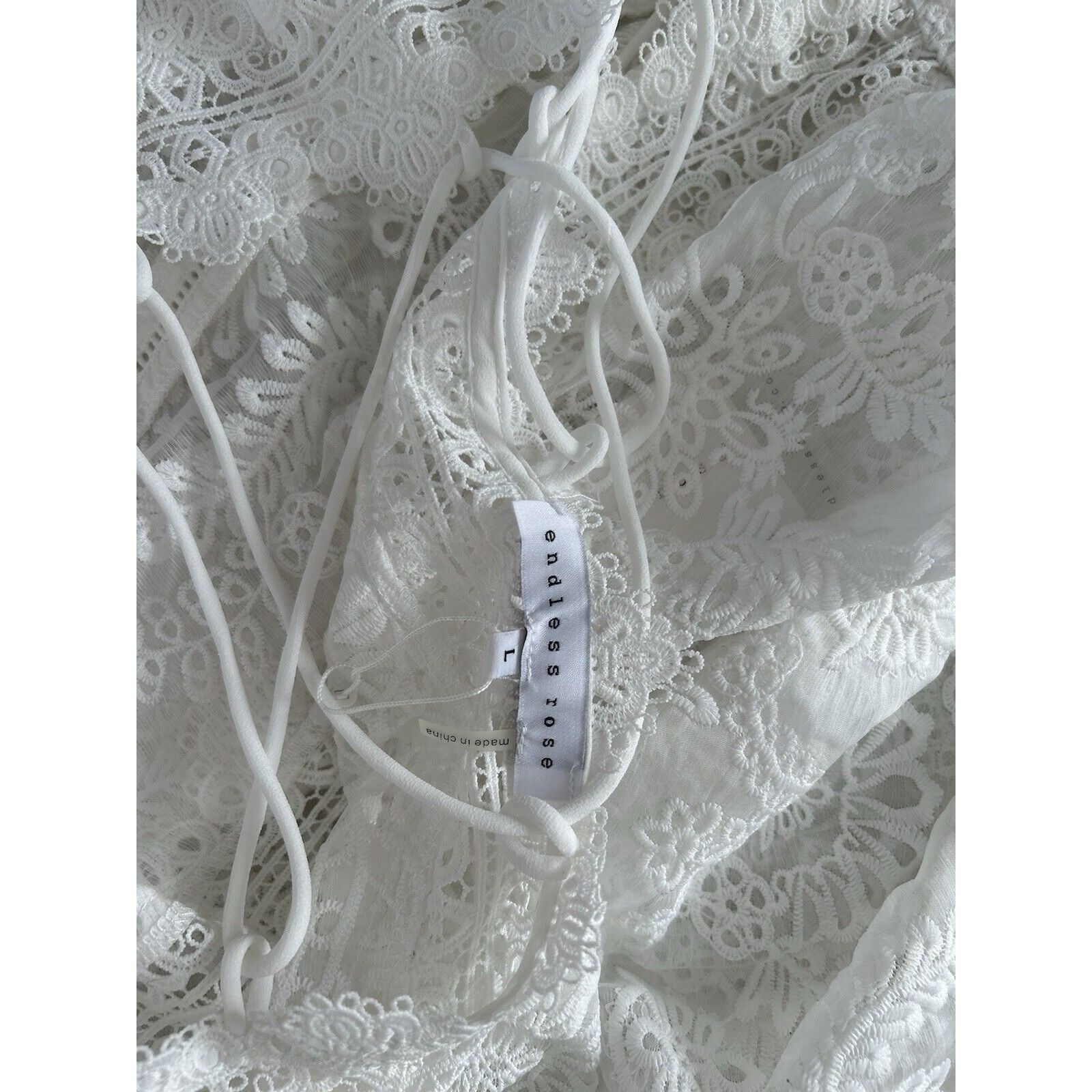 Designer Endless Rose Womens Lace White Midi Dress Long Dolman Sleeve Size L / US 10 / IT 46 - 6 Thumbnail