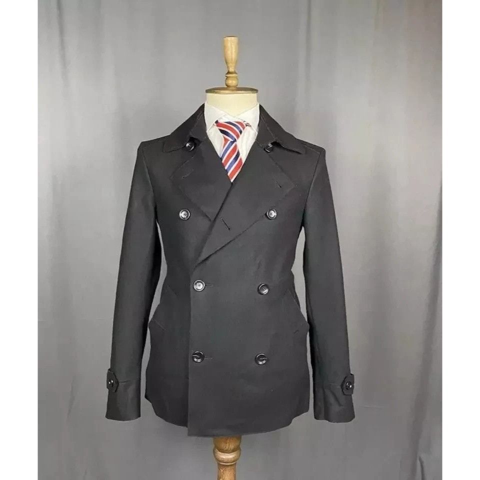 Ermenegildo Zegna MINT! ZZegna Men's Black Wool Double Breasted Pea Coat Size Size US S / EU 44-46 / 1 - 1 Thumbnail