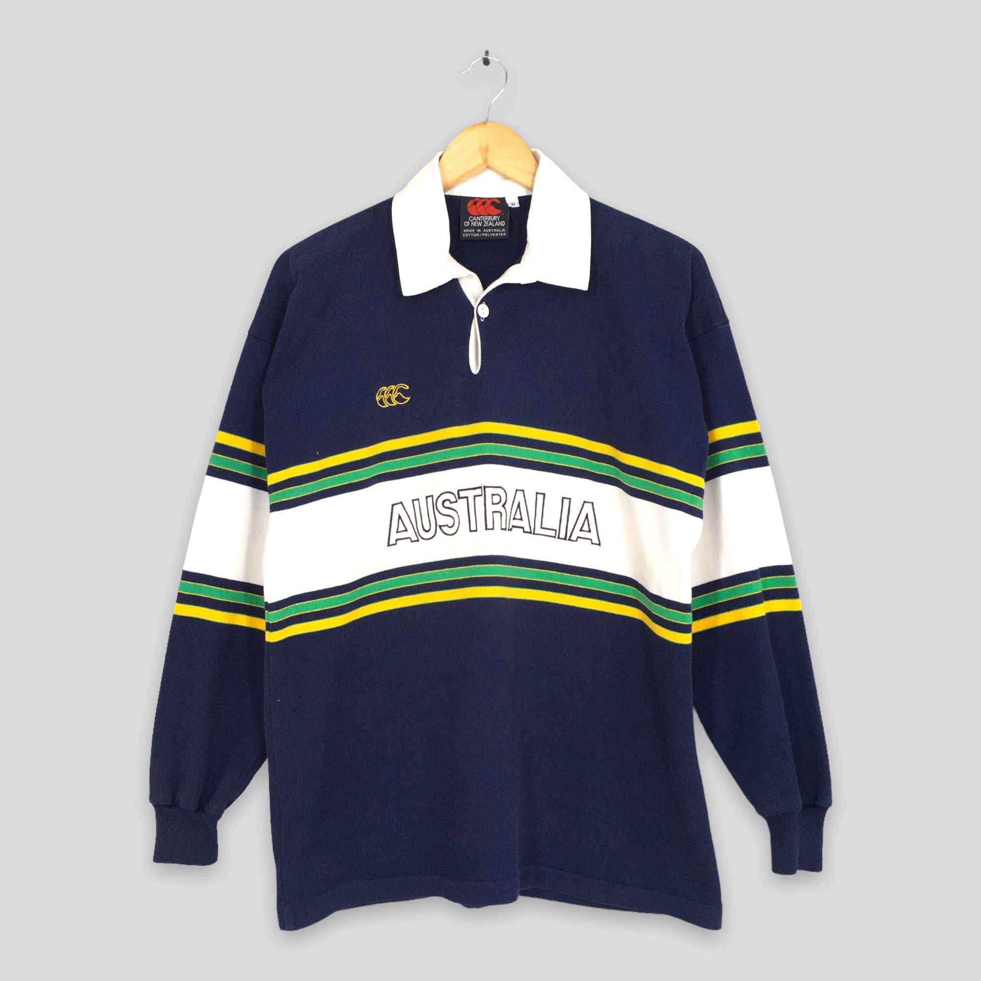 Image of Canterbury Of New Zealand Australia Striped Rugby Polo Shirt, Men's (Size Medium)