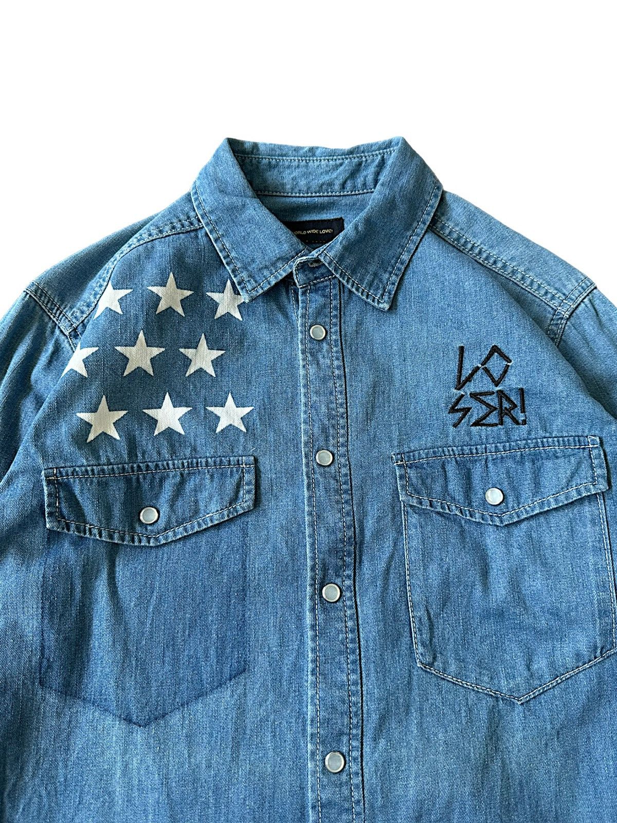 Hysteric Glamour 00’s World Wide Love punk denim shirt Size US M / EU 48-50 / 2 - 6 Thumbnail