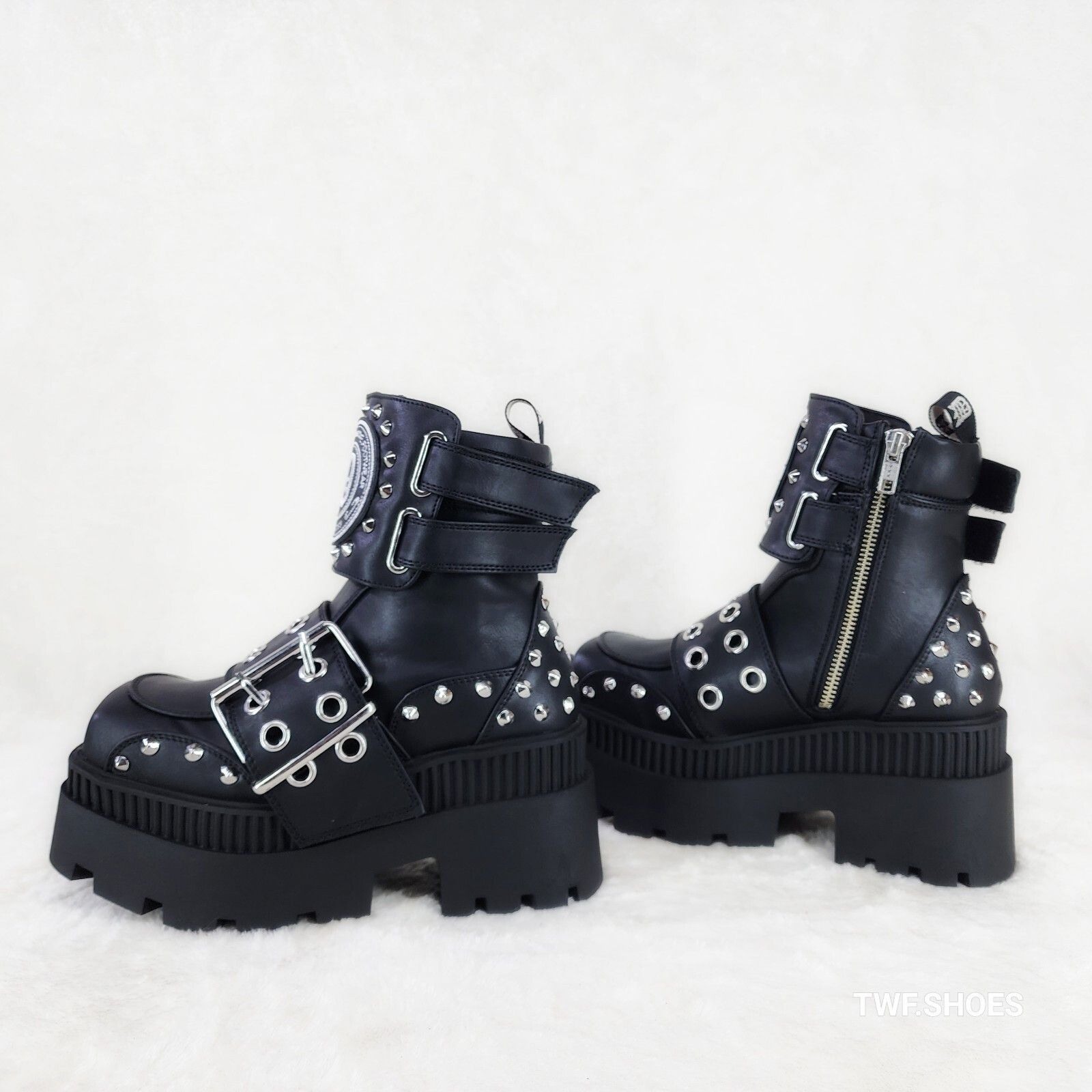 Other Wicked Wrath 58 Square Toe Goth Lace Up Big Buckle Strap Ank Size US 9 / IT 39 - 1 Thumbnail