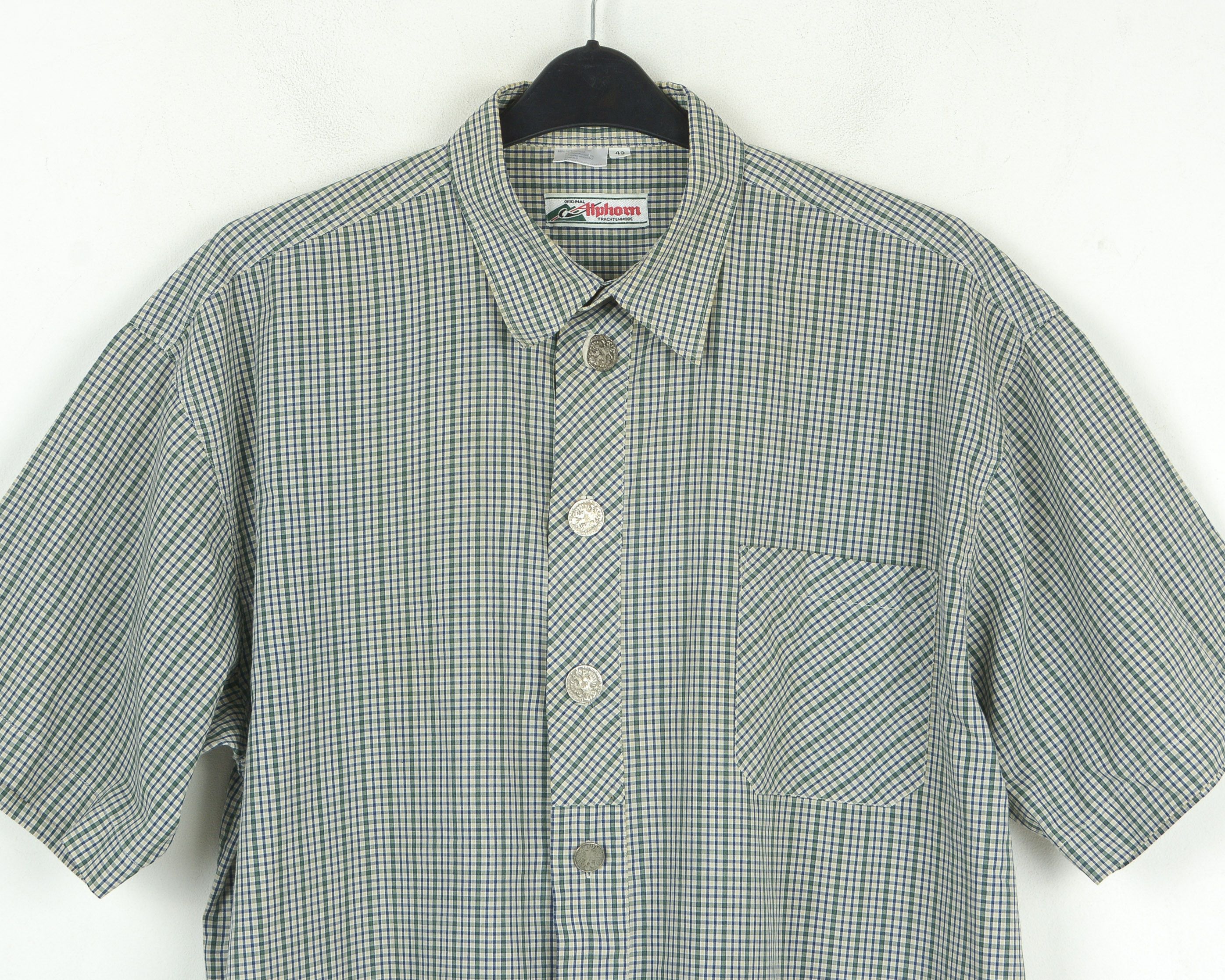 Vintage ALPHORN Trachten Size 43 Shirt Short Sleeved Plaid Check Size US L / EU 52-54 / 3 - 6 Thumbnail