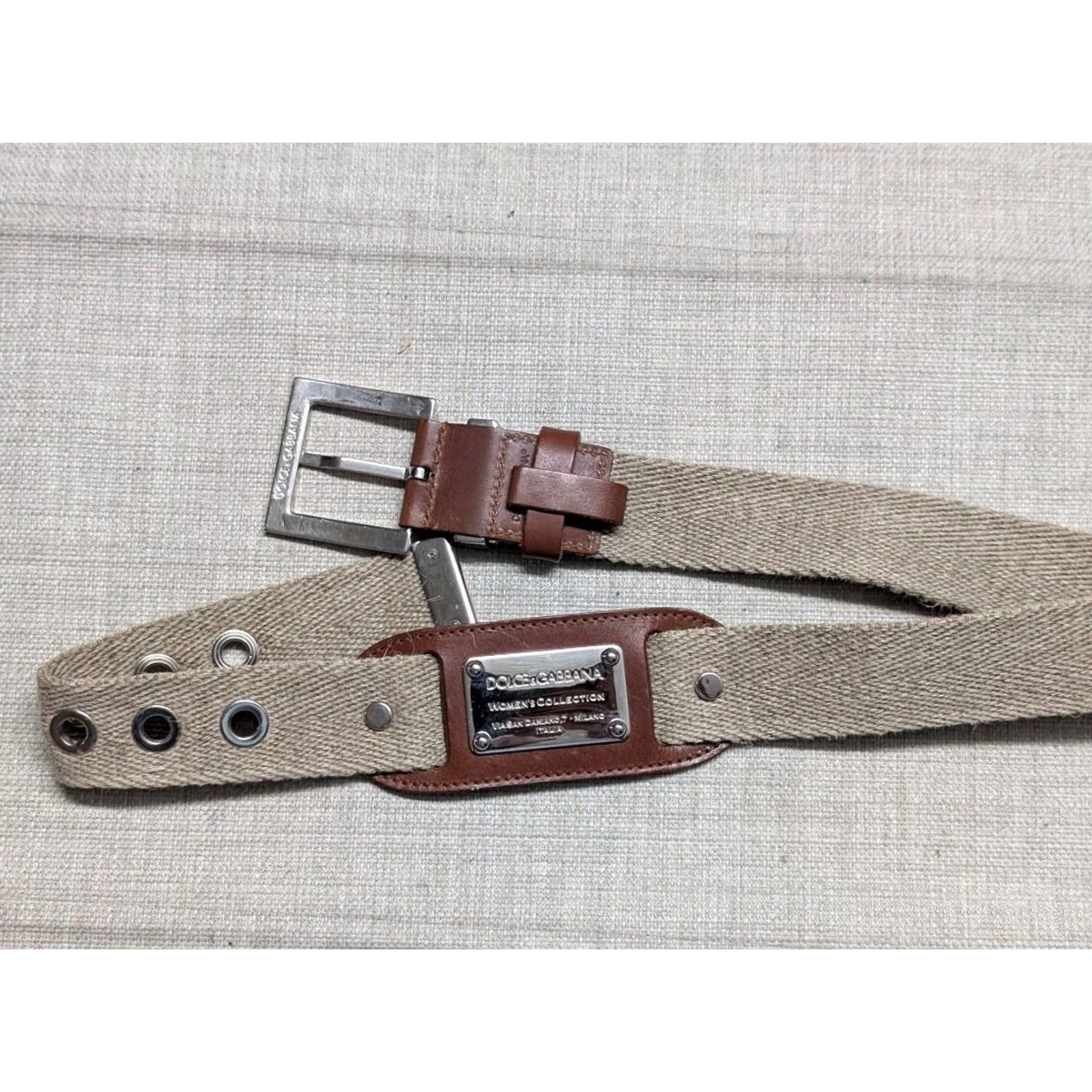 Dolce & Gabbana DOLCE & GABBANA canvas belt 26 brown leather Belt Women 26 Brown Tan Canvas Leather Millimeters 1-3/8" 30" length 22.5-27.5 holes 26 Size ONE SIZE - 2 Thumbnail