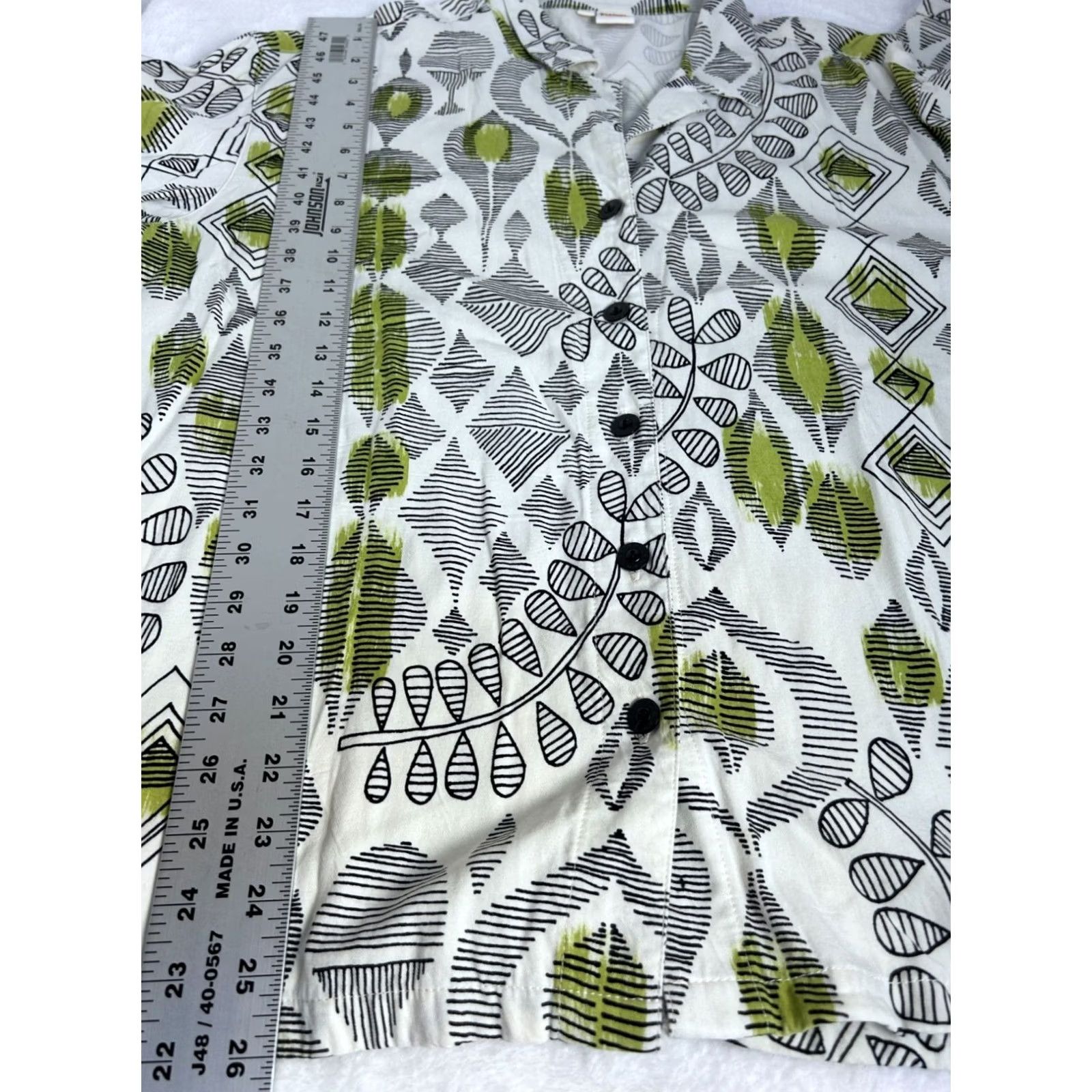 Vintage Tianello Womens Geometric Print Button-Down Aida Blouse Top M White/Green Size M / US 6-8 / IT 42-44 - 7 Thumbnail