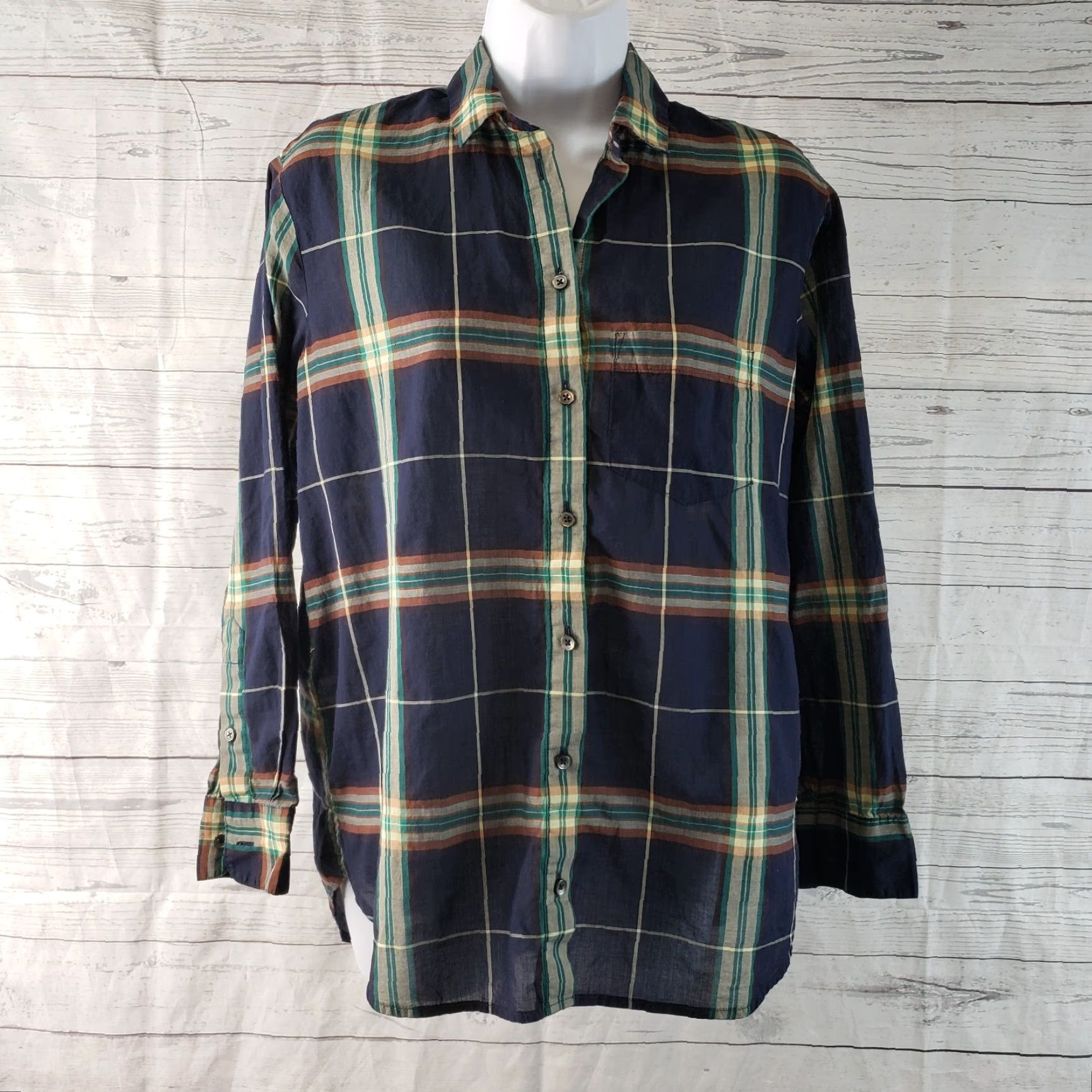 Madewell Madewell Shirt Womens Oversized Ex-Boyfriend Sz XS Blue Brown Plaid Semi Sheer Size XS / US 0-2 / IT 36-38 - 2 Thumbnail