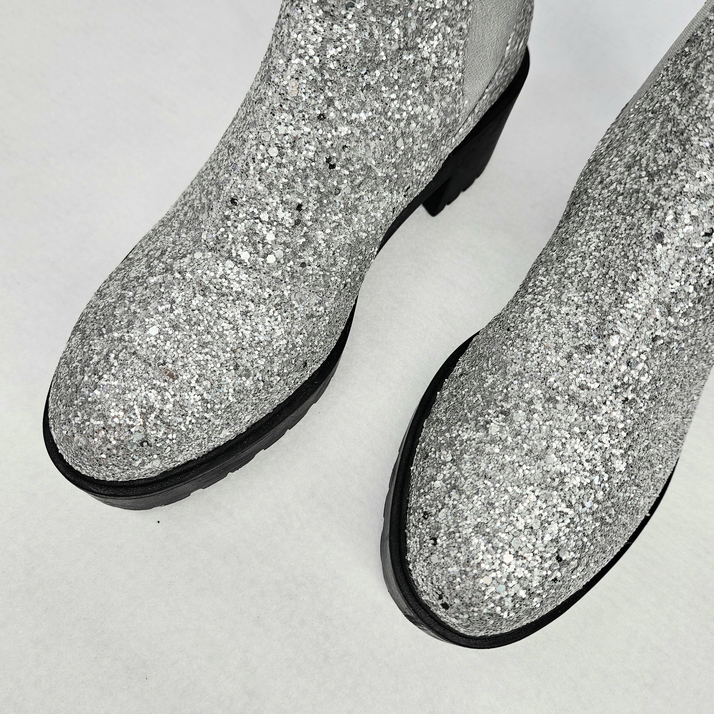 Asos Asos UK 6 (US 8) Chelsea Boots Booties Silver Glitter Chunky Size US 8 / IT 38 - 7 Thumbnail