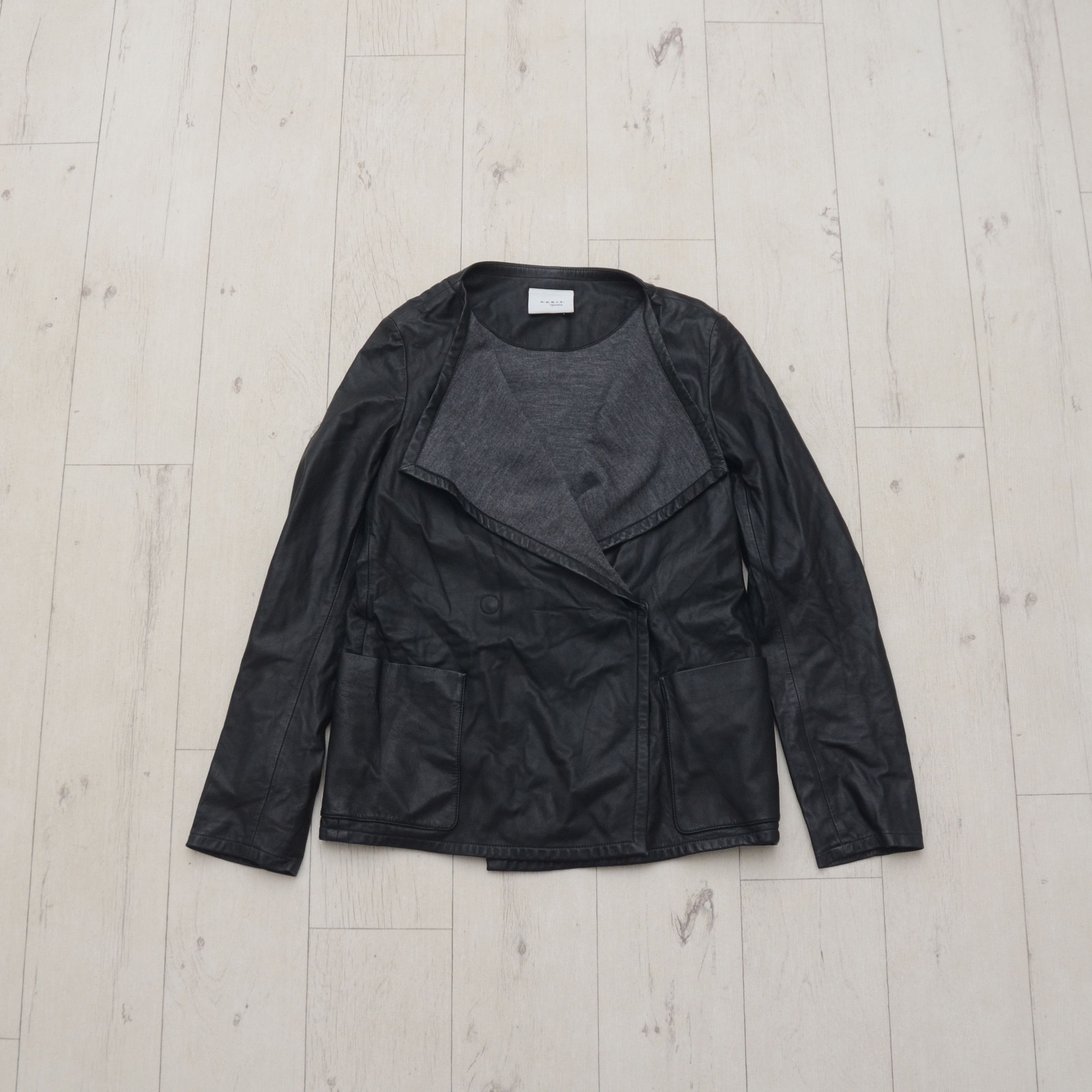 Akris AKRIS Punto Black Leather Jacket 100% Lamb Nappa Wool Lining Size S / US 4 / IT 40 - 3 Thumbnail