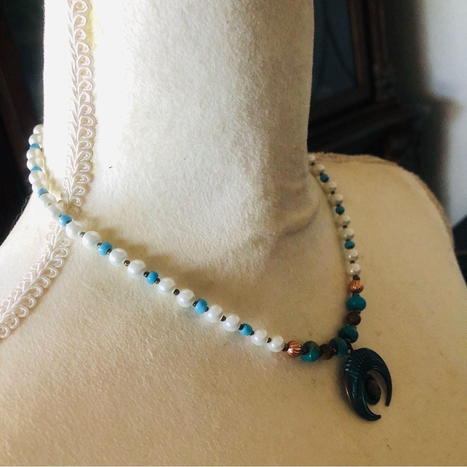 Handmade Handcrafted repurpose ancient look stone Pearl necklace Size ONE SIZE - 3 Thumbnail