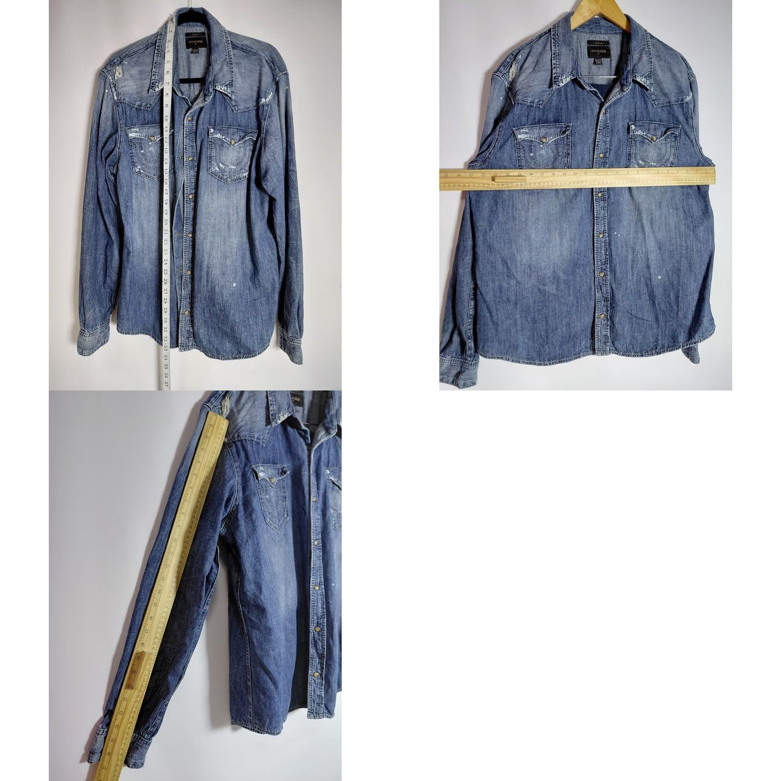 True Religion True Religion Denim Shirt Blue Solid Long Sleeve Men 3XL Size US XXL / EU 58 / 5 - 8 Thumbnail