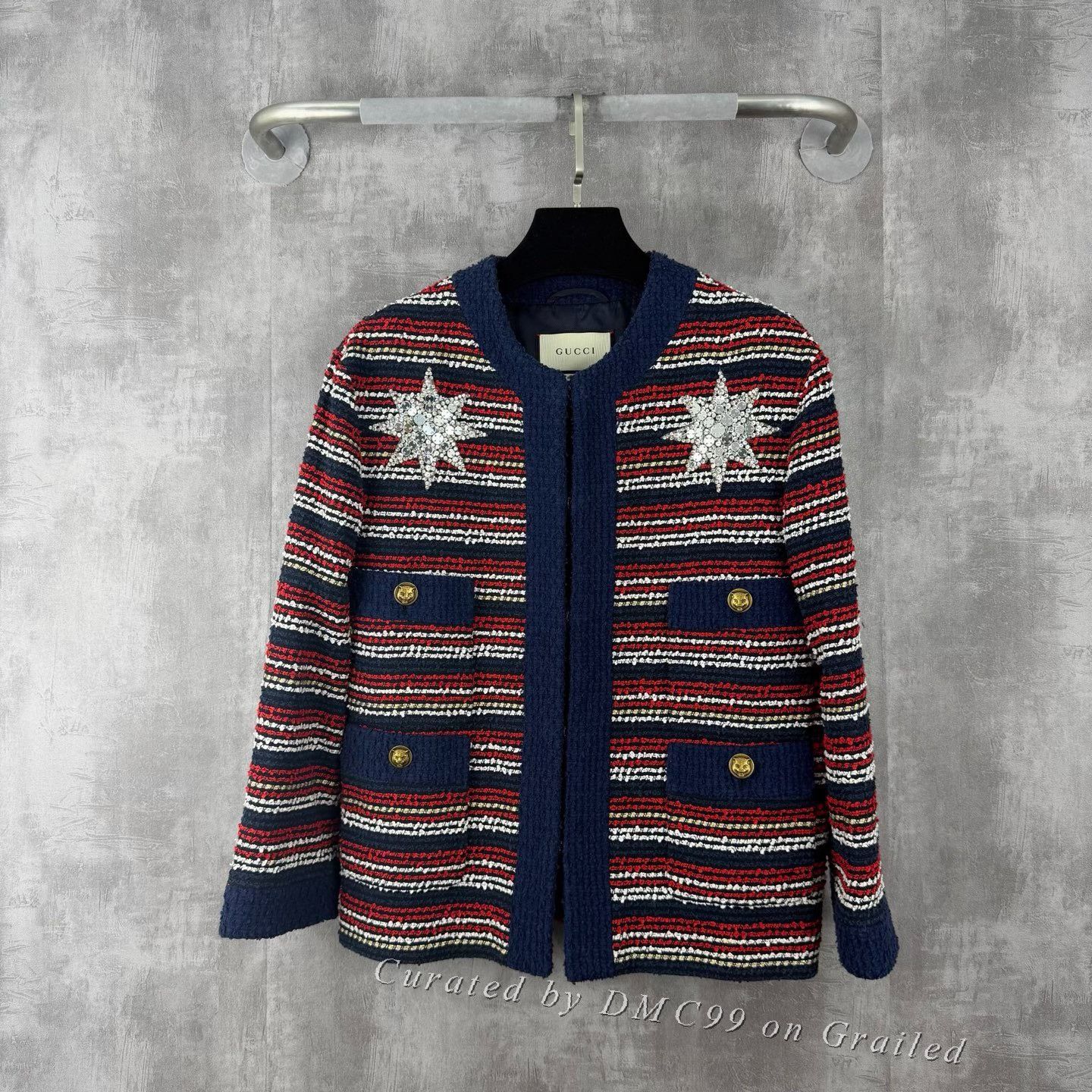 Gucci Gucci Runway Star Rhinestone Striped Knit Cardigan Size S / US 4 / IT 40 - 1 Thumbnail