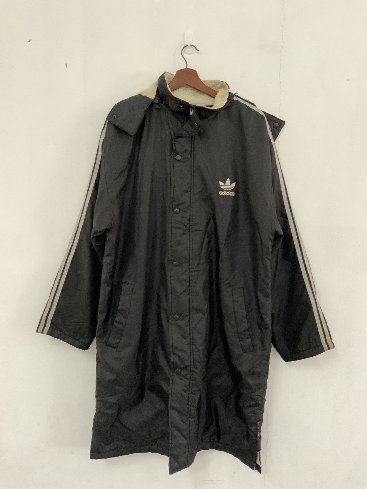 image of Vintage Adidas Mohair Fur Trench Coat in Black, Men's (Size Medium)