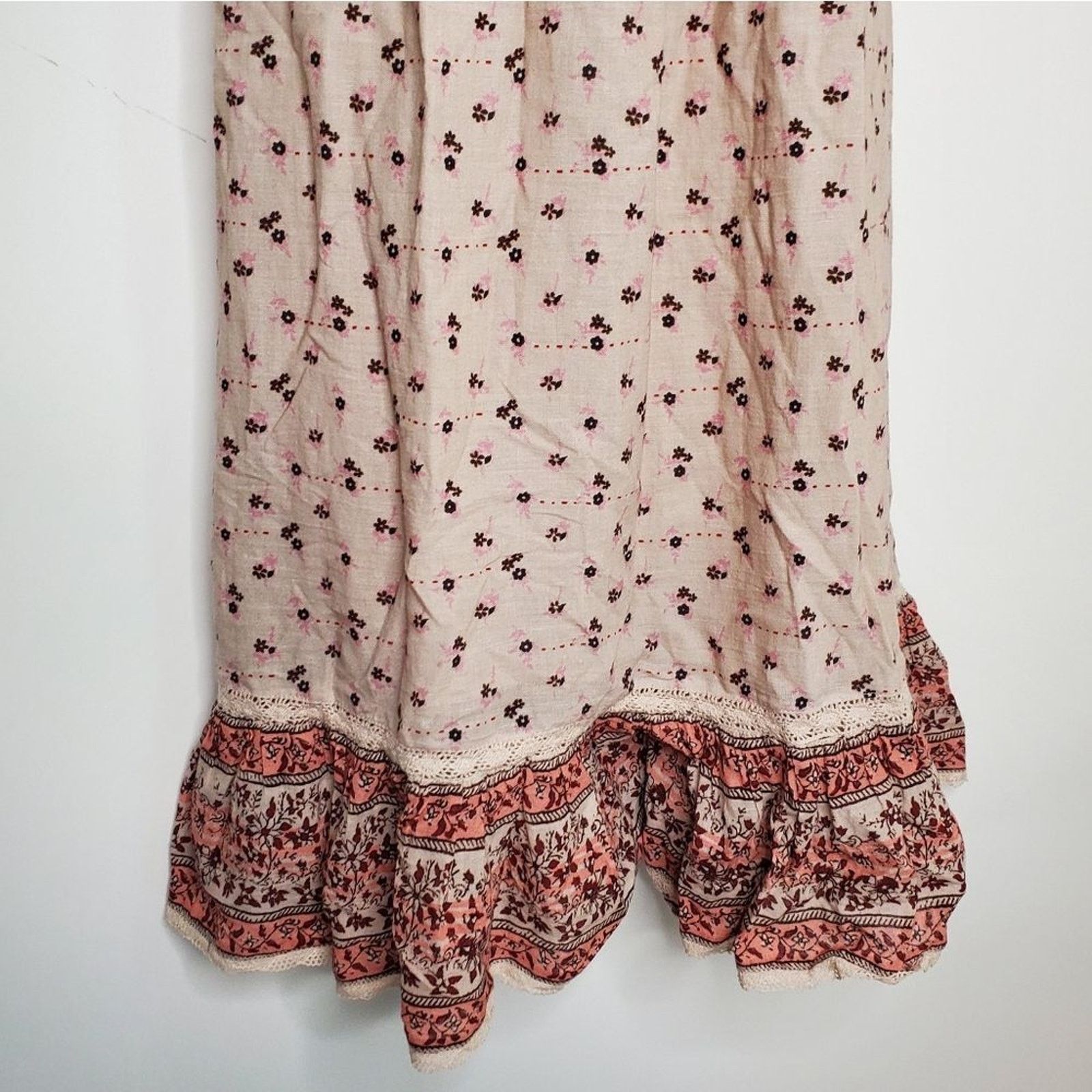 Anthropologie M.A.B.E. MABE Beige Pink Mira Print A Line Tiered Maxi Dress Size XS / US 0-2 / IT 36-38 - 5 Thumbnail