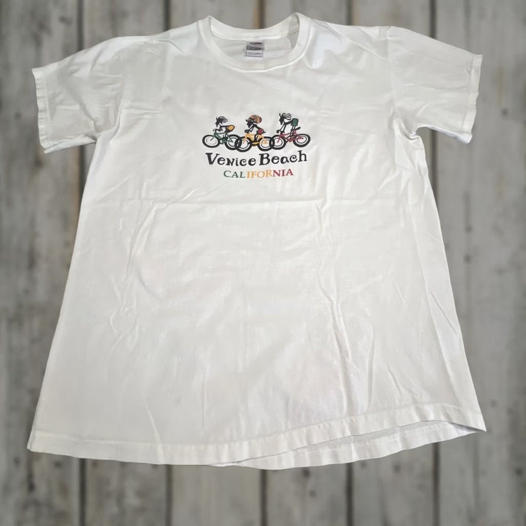 Fruit Of The Loom VINTAGE Venice Beach California T Shirt L White Rastafarian Bicycles Cotton Graphic Tee 1990s Mens Size US L / EU 52-54 / 3 - 1 Thumbnail