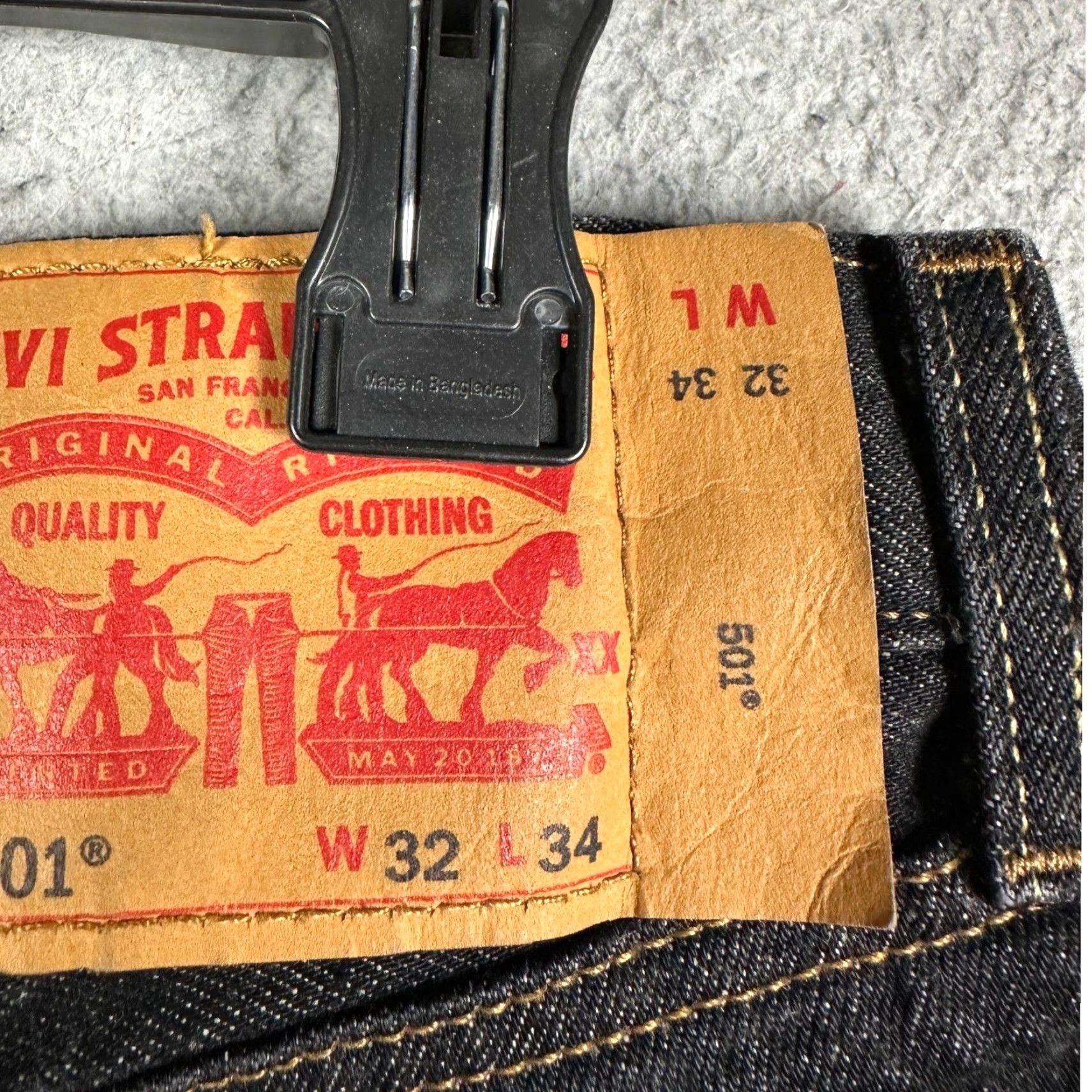 Levi's Levi's 501 Original Fit Jeans Mens 32x32 Black Straight Leg Denim Pants Size US 32 / EU 48 - 3 Thumbnail
