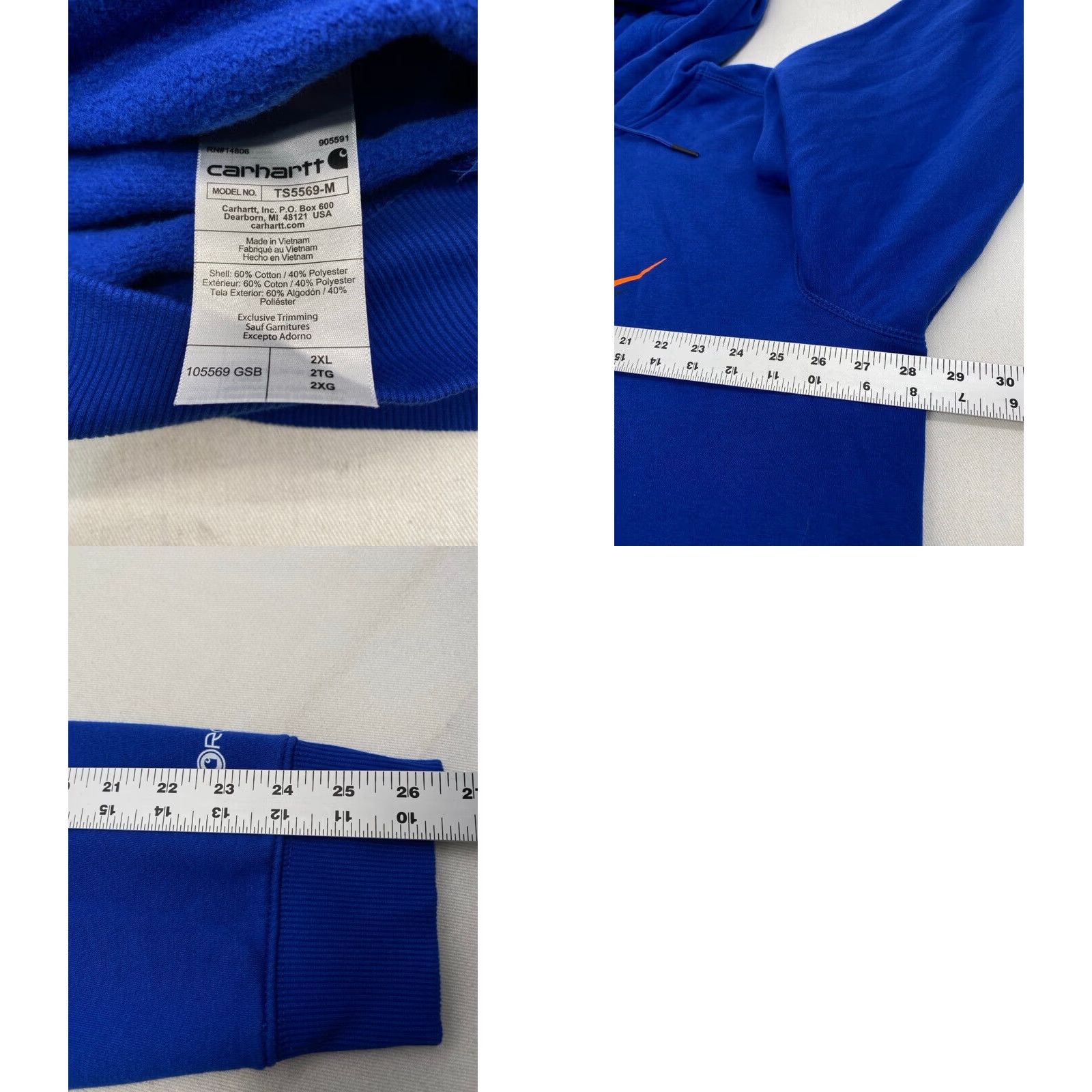Carhartt Carhartt Hoodie Mens 2XL Loose Fit Sweatshirt Blue Crew Neck Pockets Racing 3797 TS5569 100% Authentic Big & Tall Pullover Cotton Polyester Fleece Size US XXL / EU 58 / 5 - 8 Thumbnail
