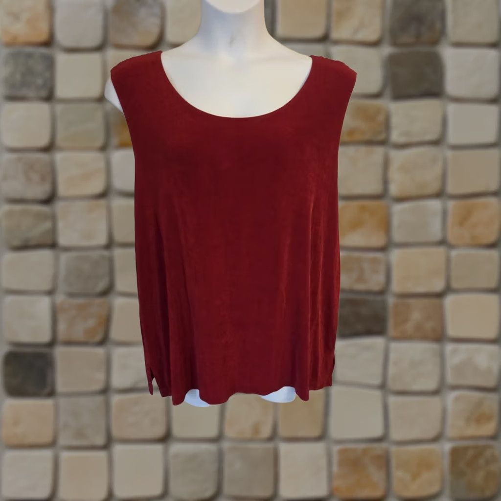 Vintage NYPL Collection Woman Red Slinky Sleeveless Tank Top Shirt 3X Plus Size XXL / US 16-18 / IT 52-54 - 1 Thumbnail