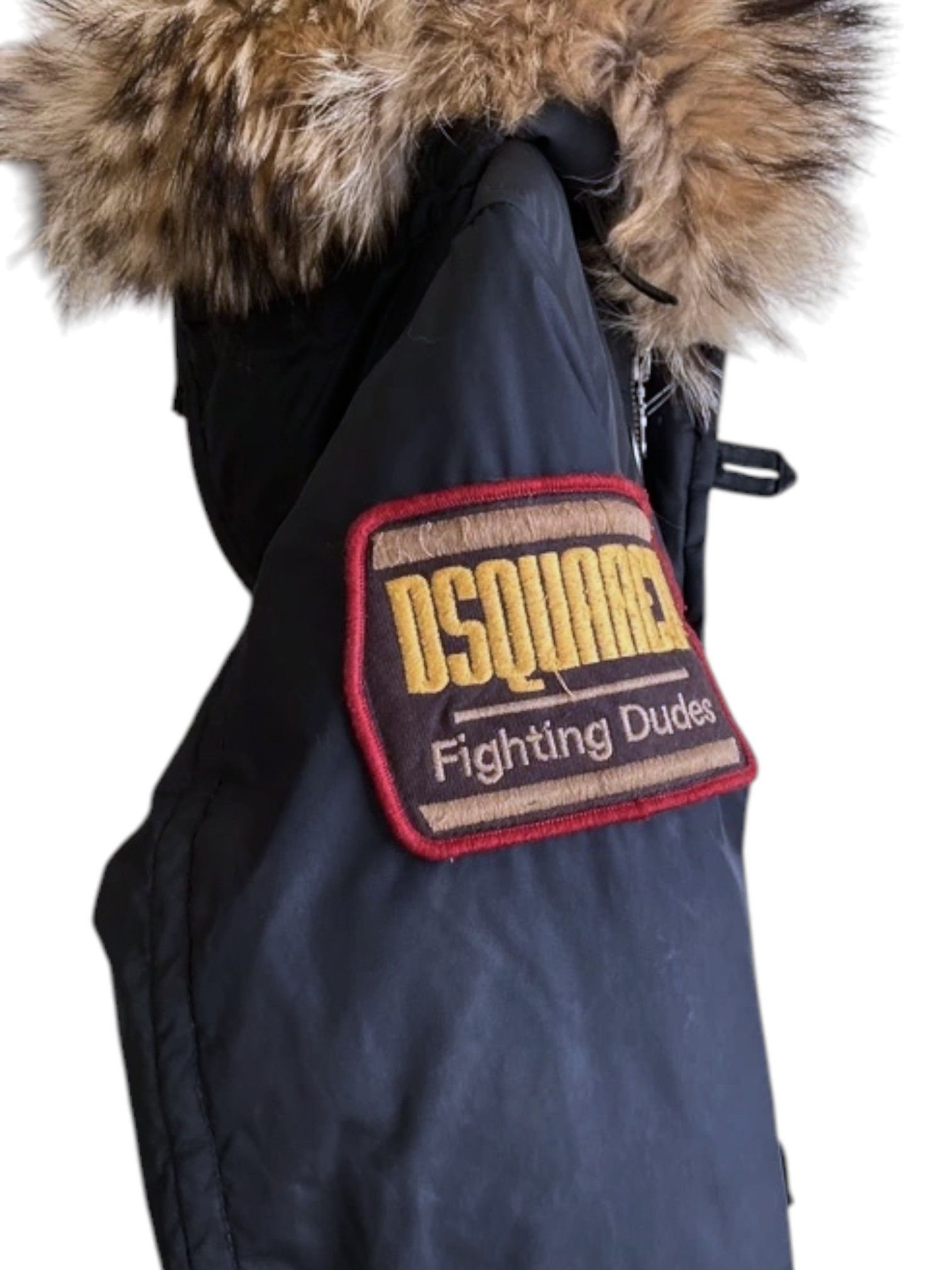 Dsquared2 Dsquared² “Fighting Dudes” Black Bomber Jacket w Fur Hood Size S / US 4 / IT 40 - 2 Thumbnail