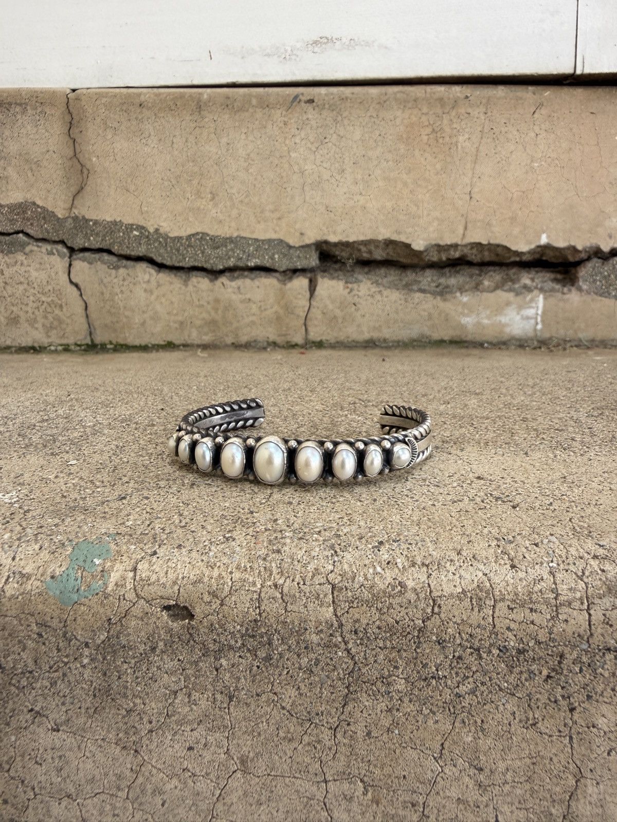 Sterling Silver Pearl Navajo Cuff Size ONE SIZE - 1 Thumbnail