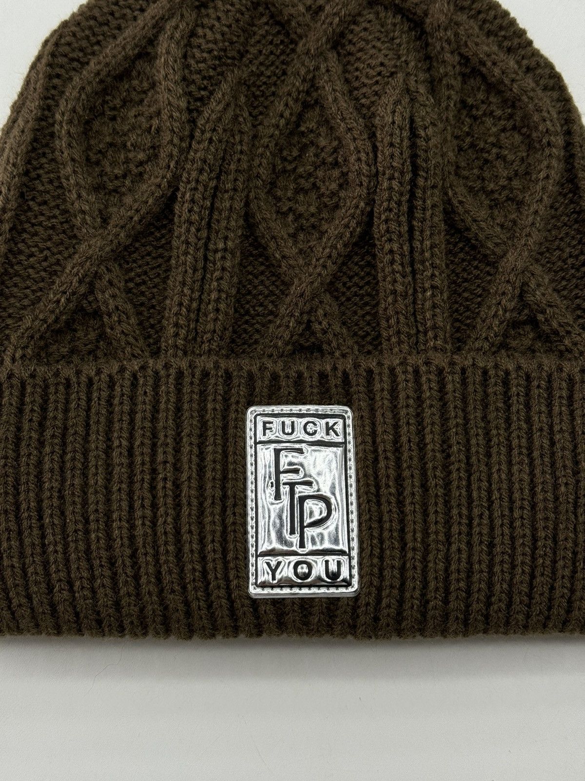 Fuck The Population FTP Big Body Cable Knit Beanie Brown Size ONE SIZE - 2 Thumbnail