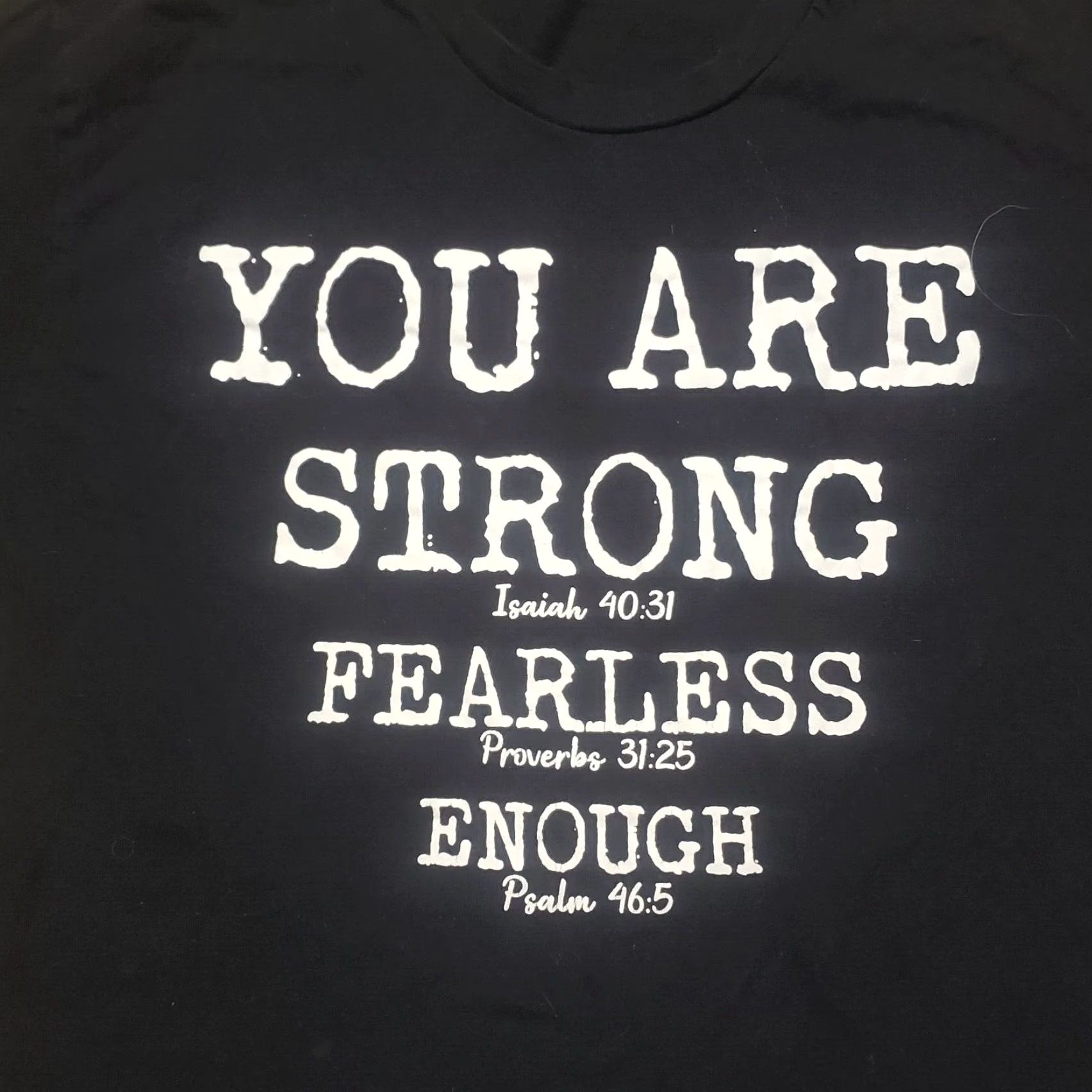 Vintage Christian Shirt Mens Medium Black T Shirt You Are Strong Fearless Enough Psalm 46:5 Size US M / EU 48-50 / 2 - 2 Thumbnail