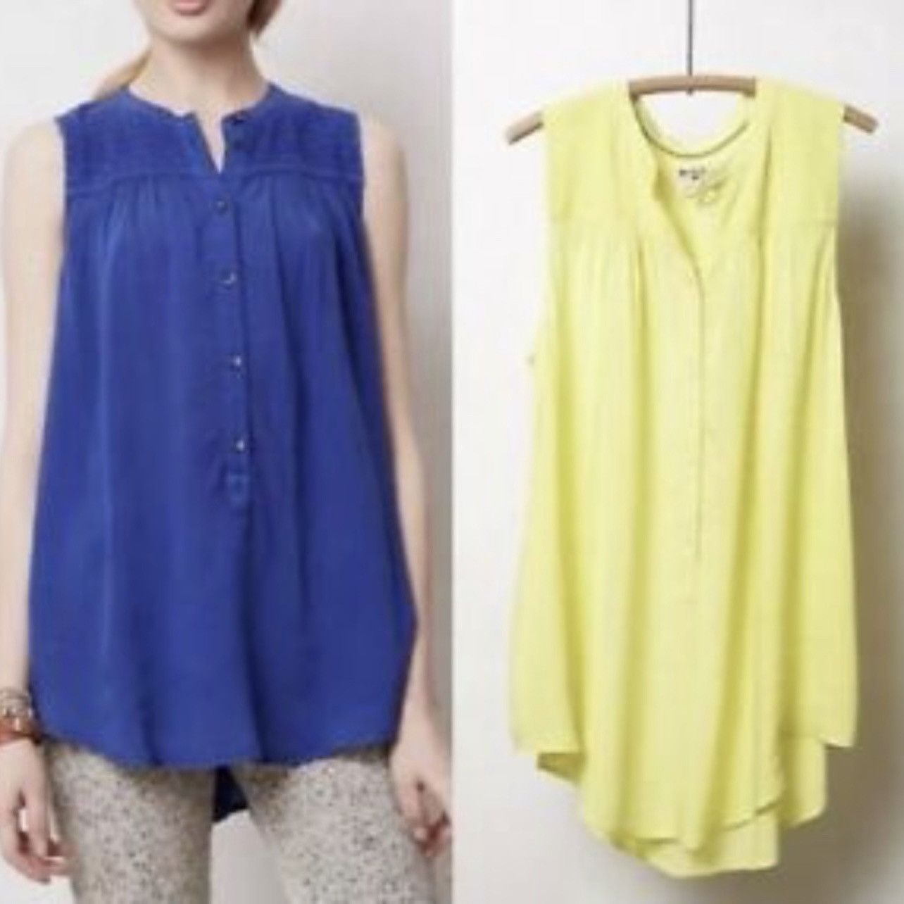 Anthropologie ANTHROPOLOGIE Yellow Smocked Button Up Tank Top Size XS / US 0-2 / IT 36-38 - 1 Thumbnail