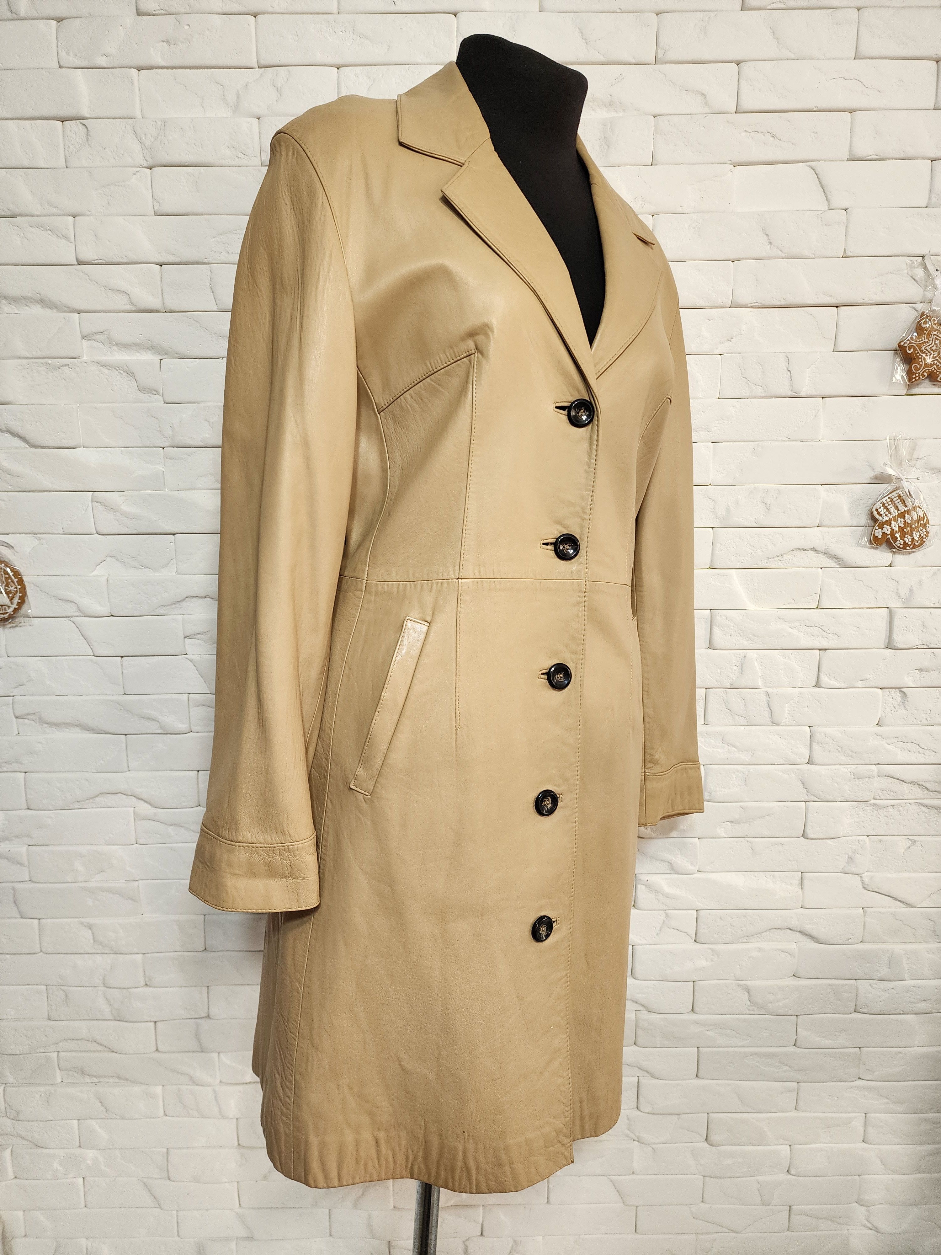 Genuine Leather Brown Leather Trench Coat: Women's Long Leather Raincoat Size L / US 10 / IT 46 - 2 Thumbnail
