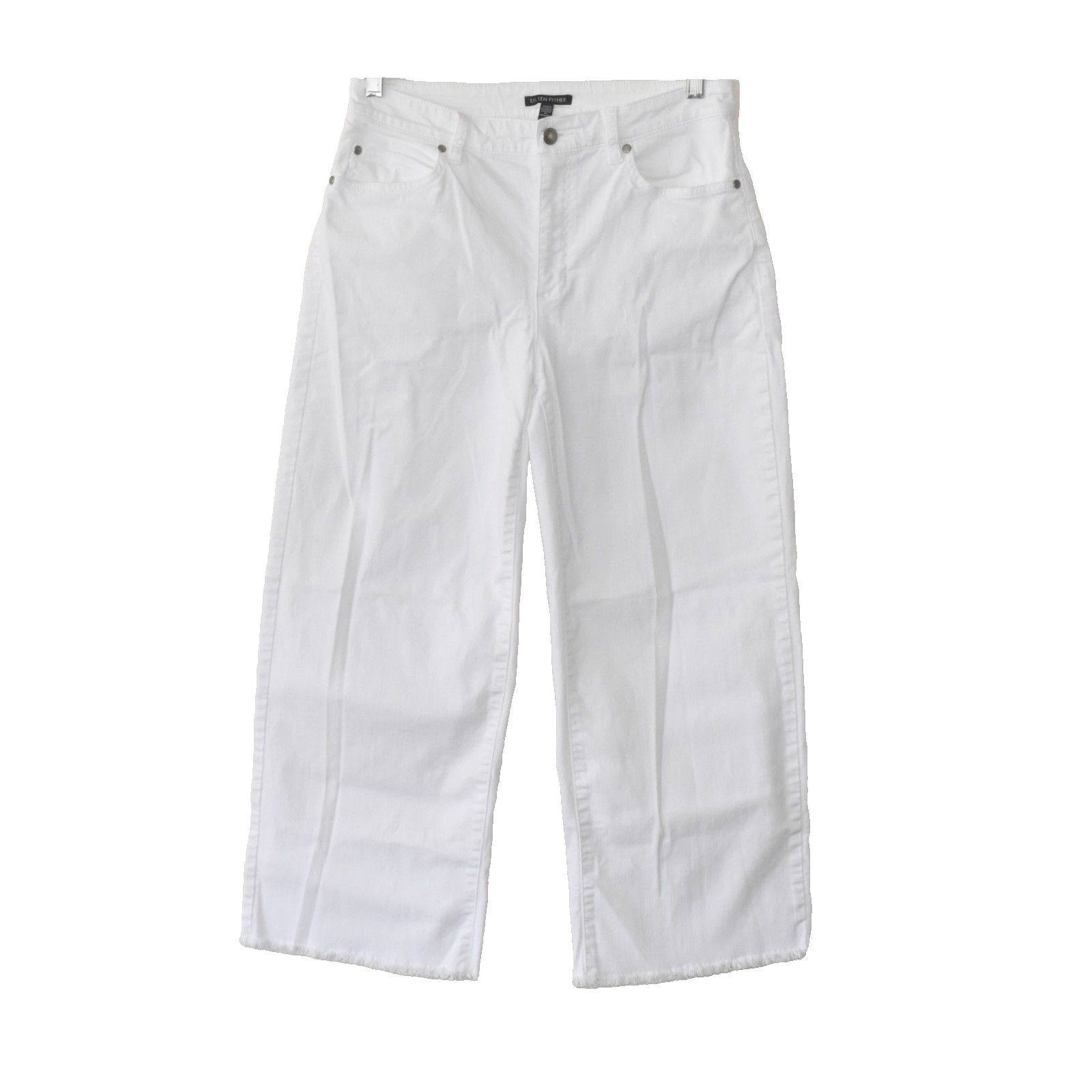Eileen Fisher NEW EILEEN FISHER White Denim Wide Leg Raw Hem Jeans Size S Size 29" - 1 Thumbnail