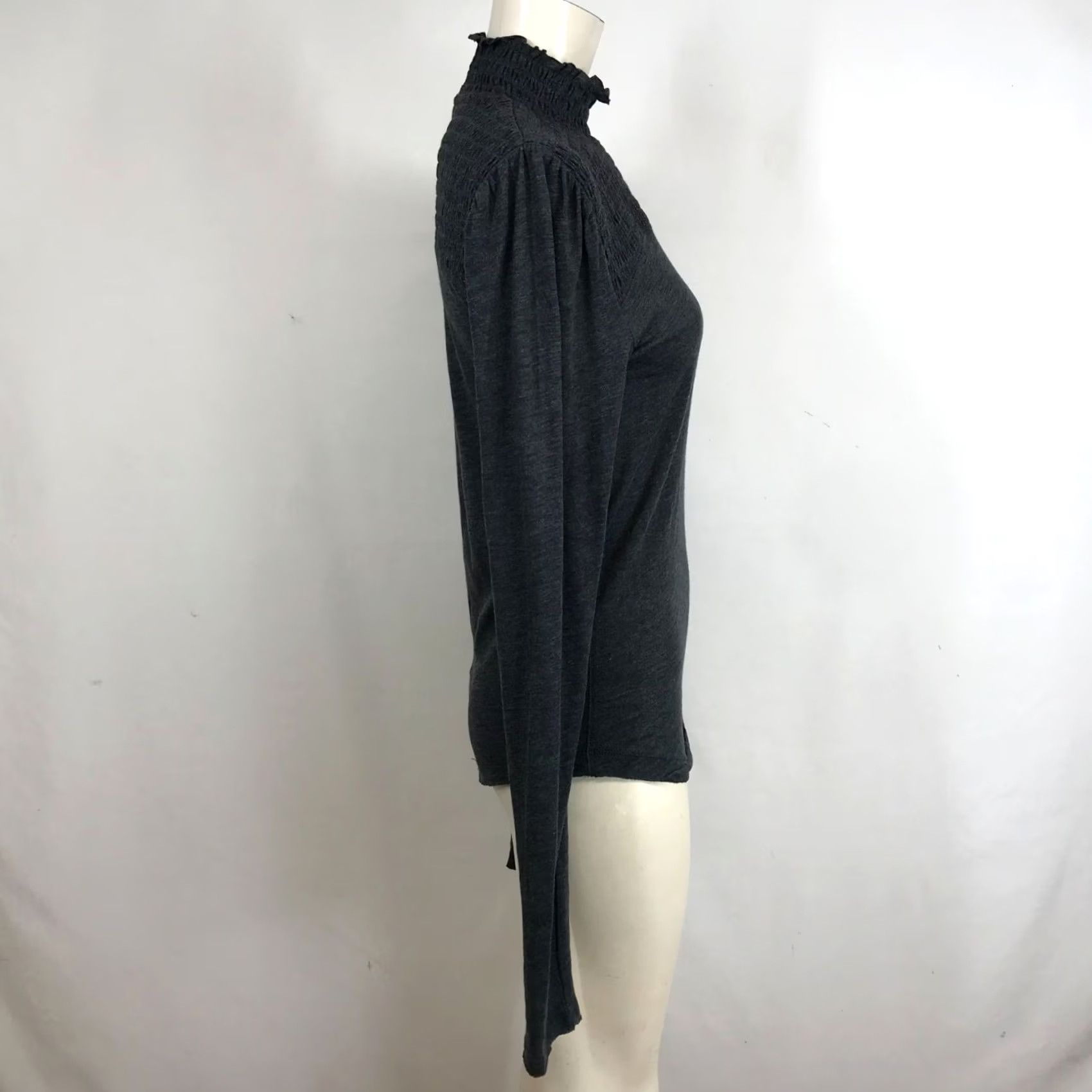 Vintage WE THE FREE Women's Large Gray Long Sleeve High Neck Smocked Top Shirt Size L / US 10 / IT 46 - 4 Thumbnail