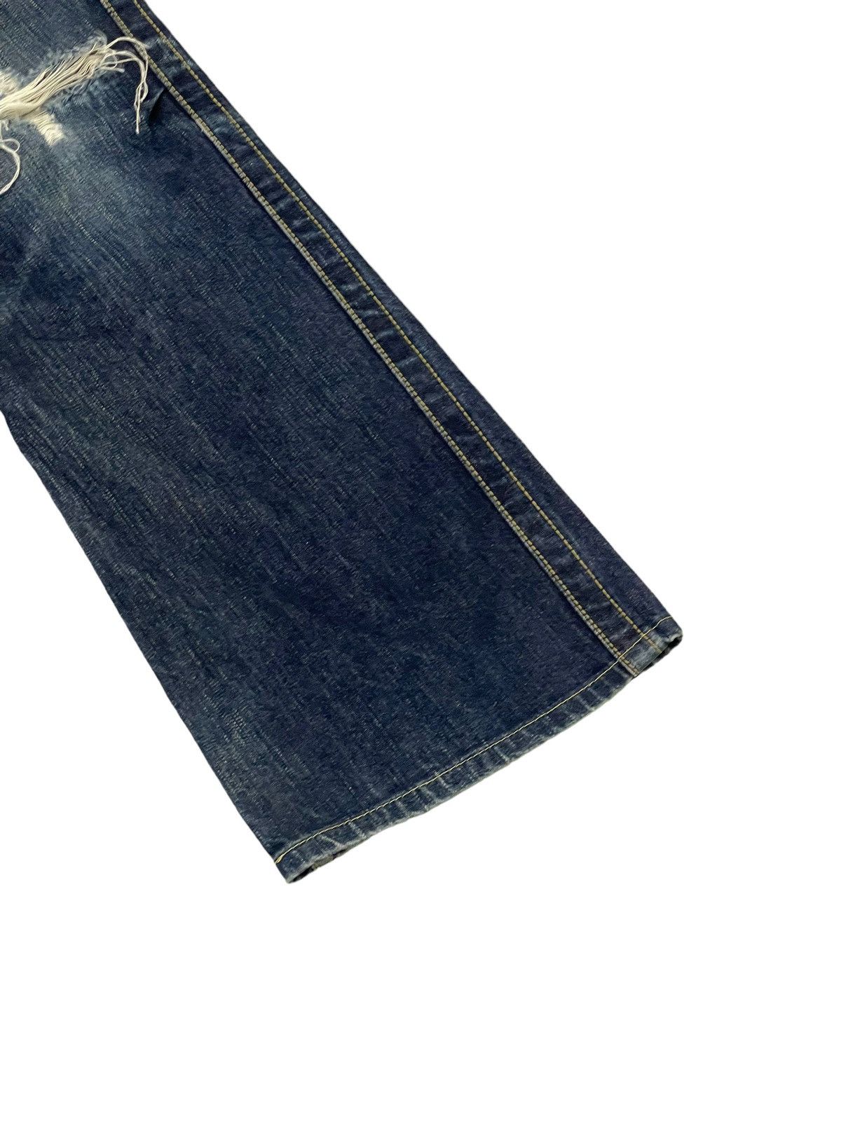Japanese Brand Flare Jeans Blue Way Japan Faded Distress Low Rise 8🟦3 Size US 35 - 4 Thumbnail