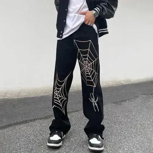 Japanese Brand Embroidery Spider Web Straight Casual Jeans Size US 32 / EU 48 - 2 Thumbnail
