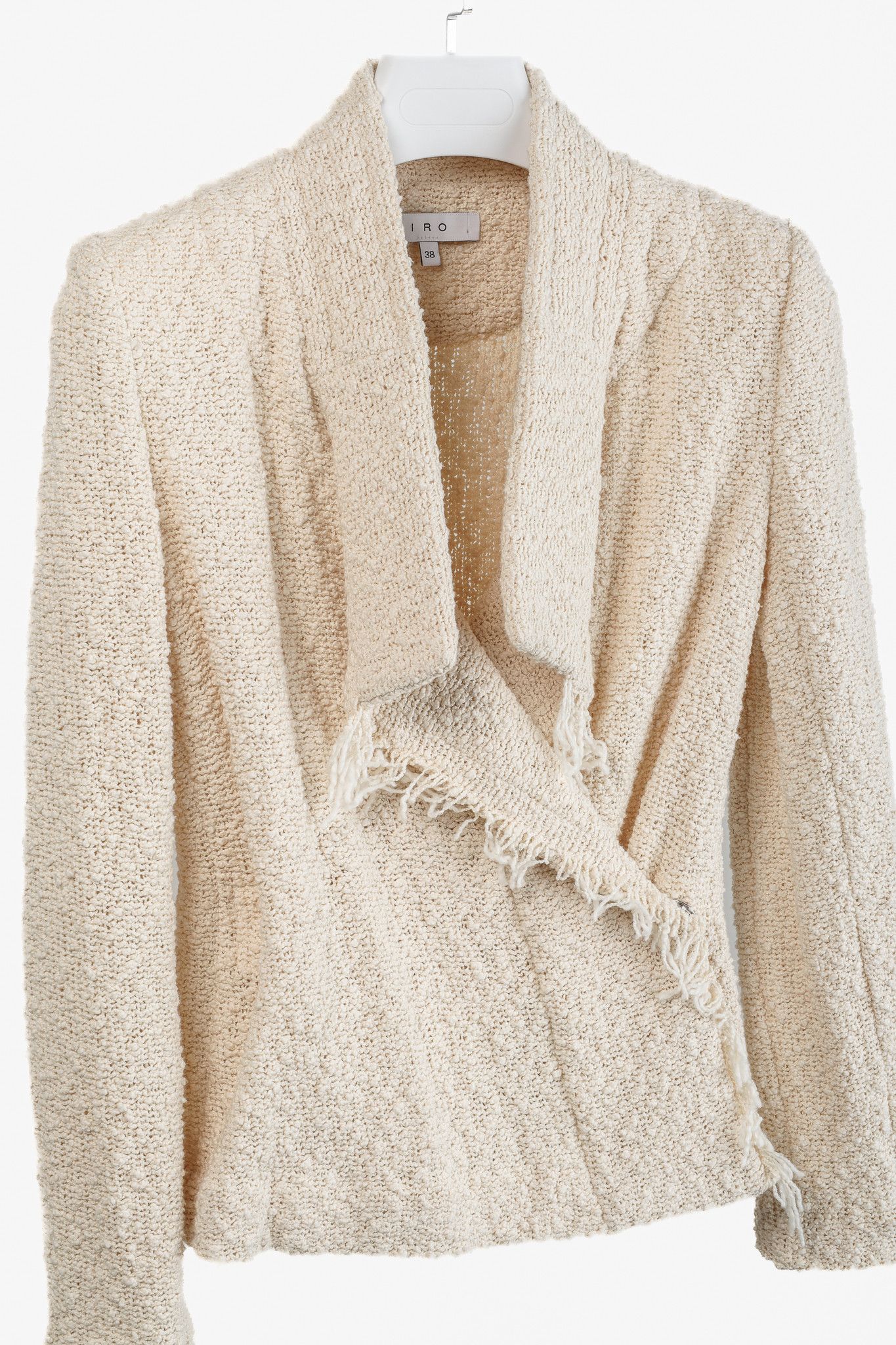 Iro Iro Mira Ecru Cotton-Boucle Fringe Moto Jacket Size M / US 6-8 / IT 42-44 - 2 Thumbnail