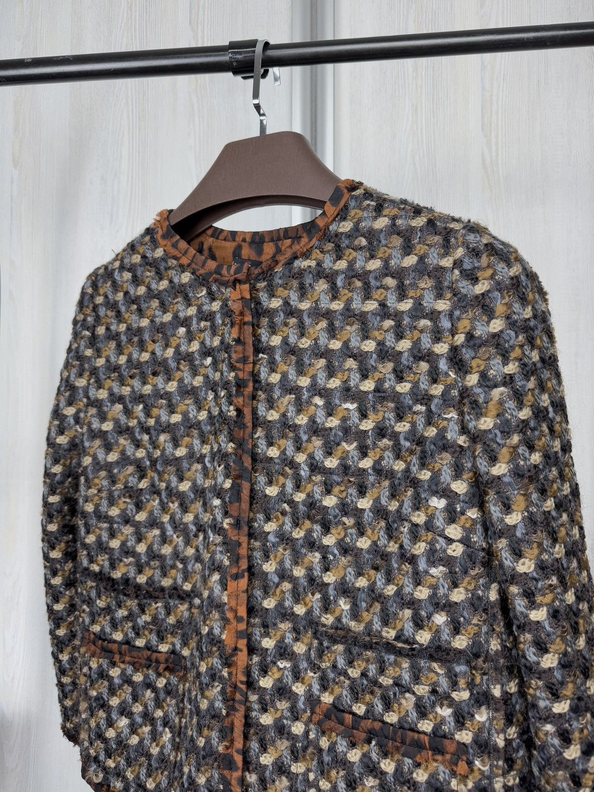 Dolce & Gabbana tweed leopard print wool silk jacket size 44