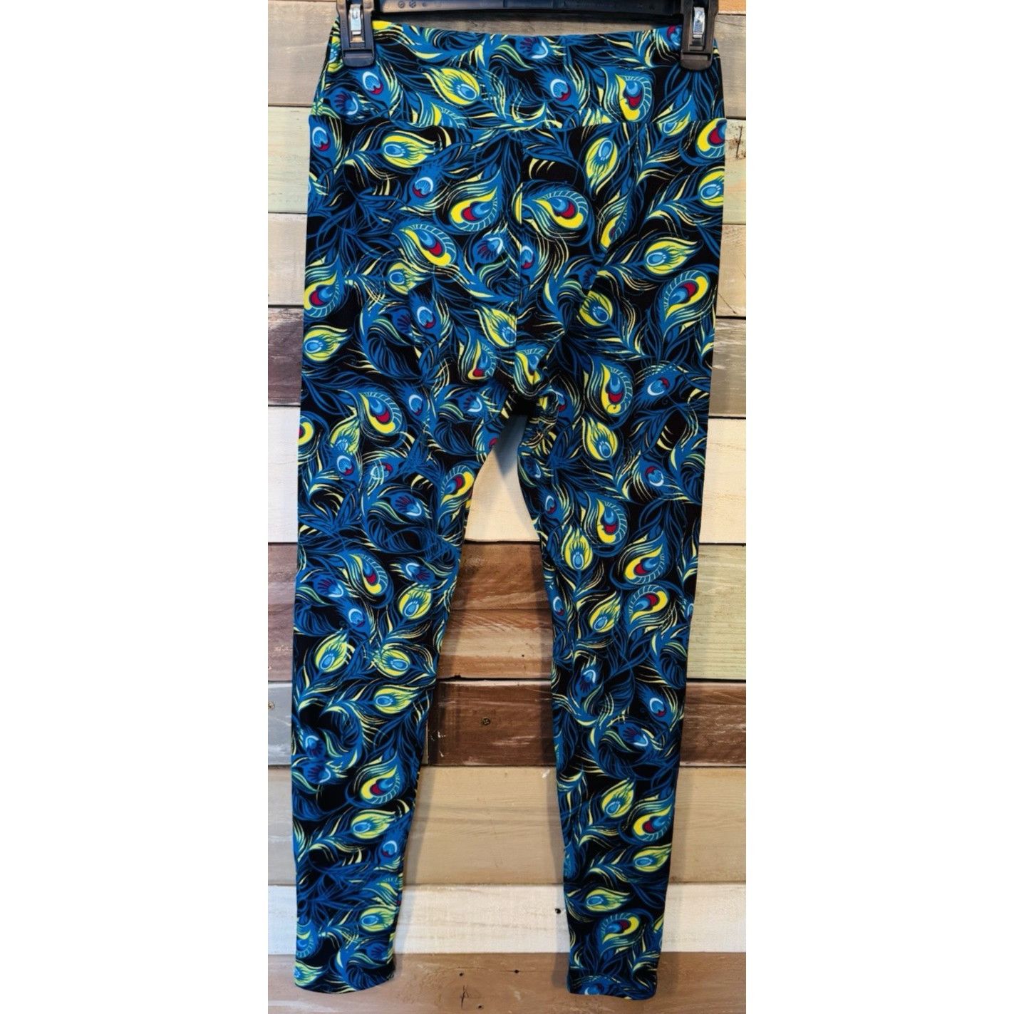 Other LuLaRoe Leggings OS One Size BLUE PEACOCK FEATHERS Gently Us Size 29" - 5 Thumbnail