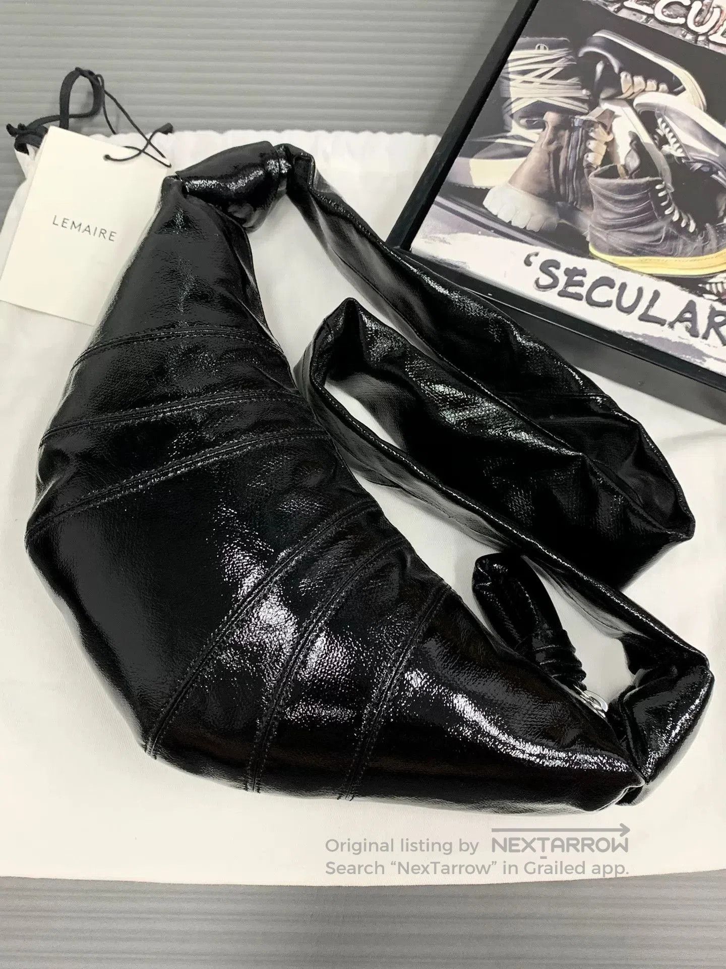 Lemaire Lemaire Small Black Coated Croissant Bag. Size ONE SIZE - 1 Thumbnail