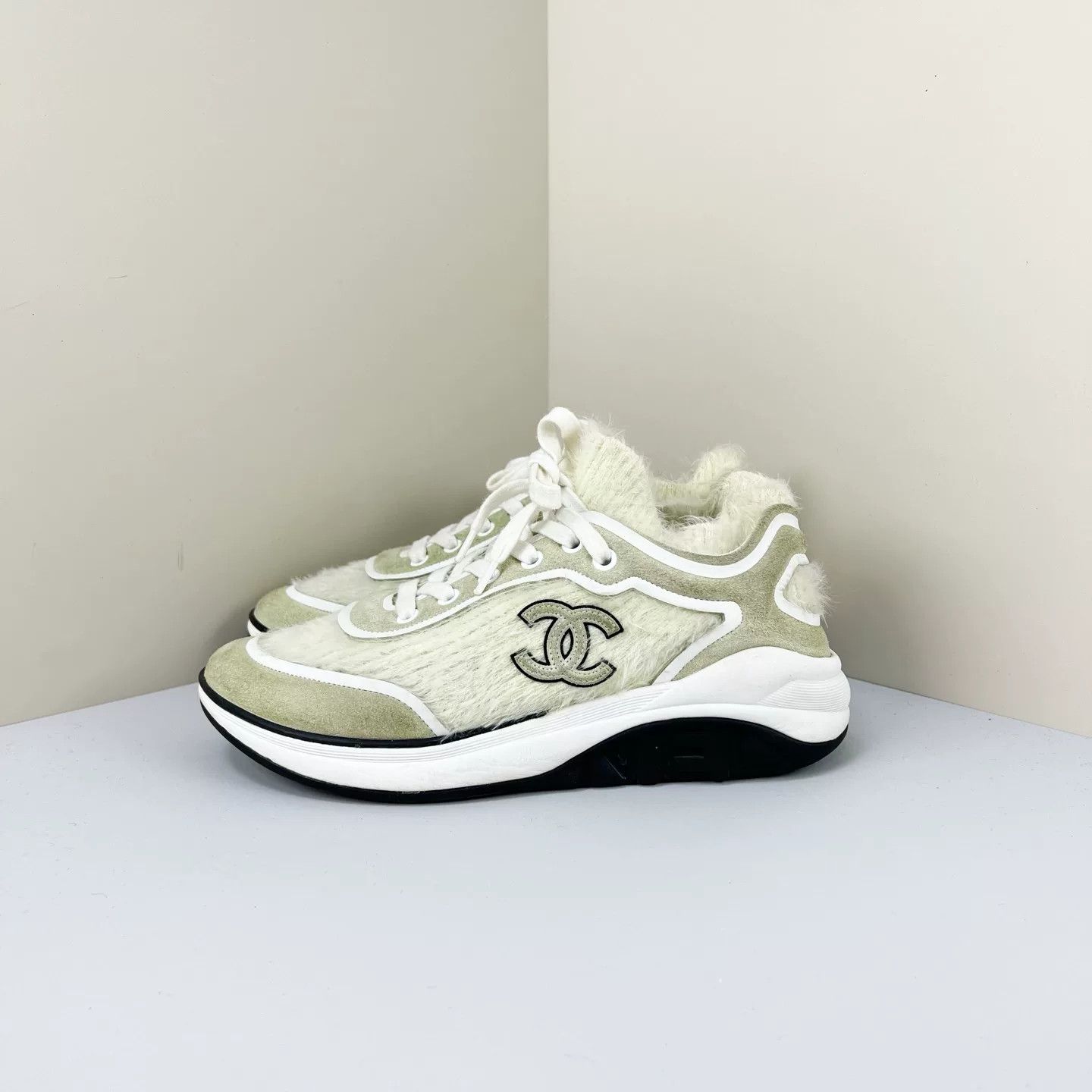 Chanel Plush Knit Double C Beige Casual Shoes
