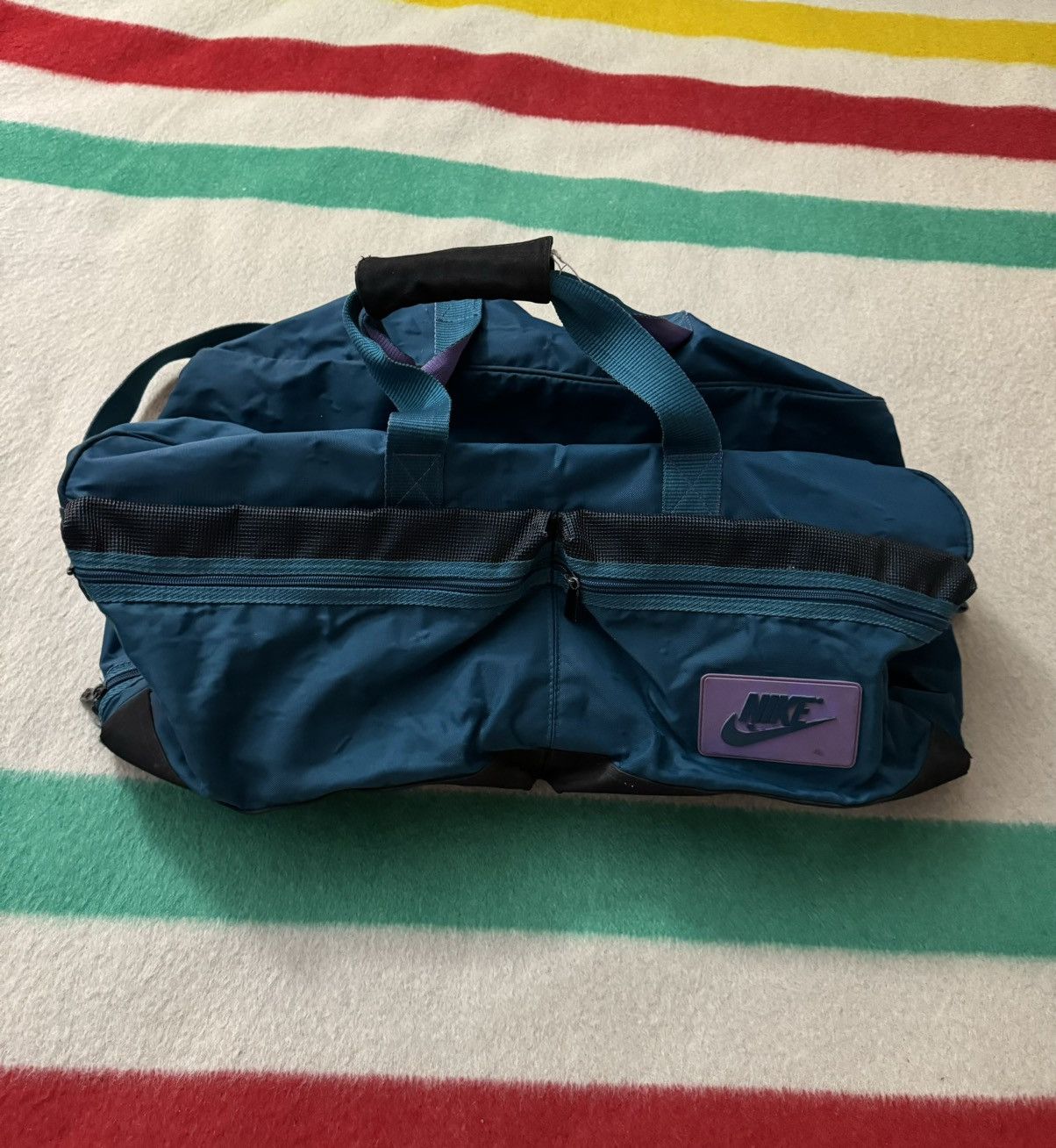 Nike × Vintage Vintage 80s 90s Purple Teal Aqua Nike Jumbo Duffle Bag BRS Size ONE SIZE - 24 Thumbnail
