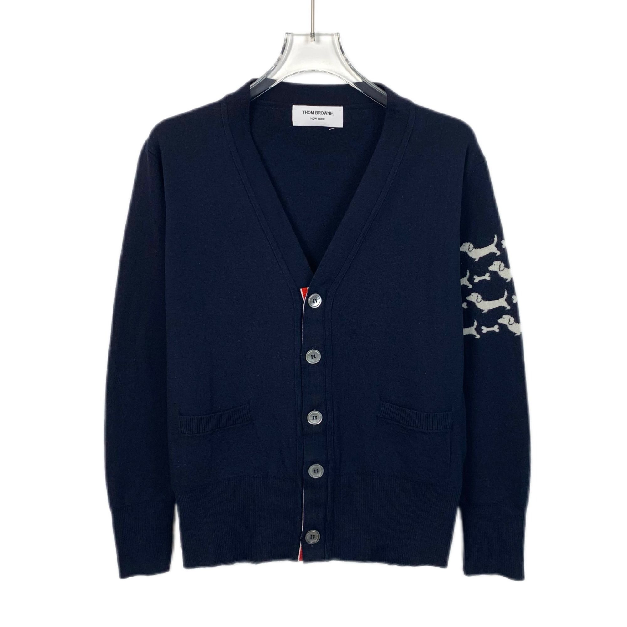 Thom Browne Thom Browne Navy Wool Cardigan With Dog Embroidery Size Size S / US 4 / IT 40 - 1 Thumbnail