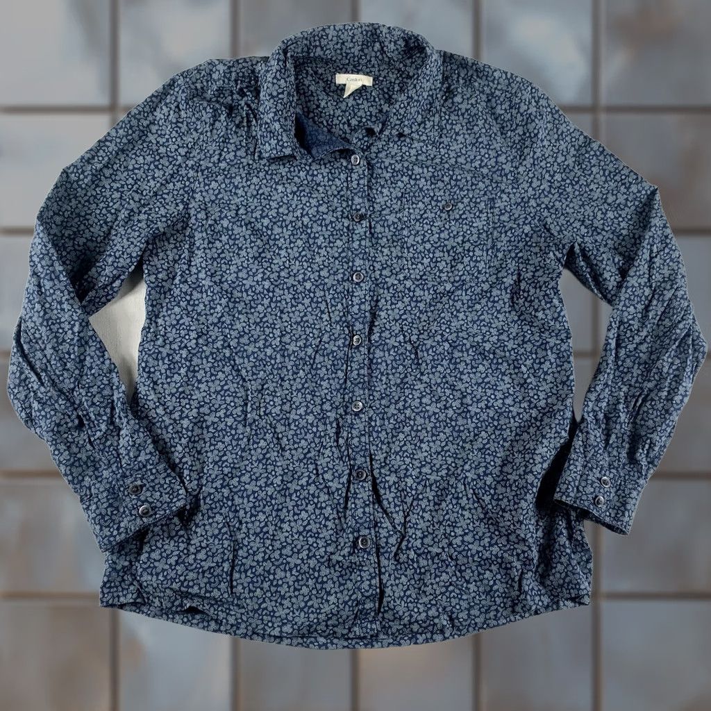 Vintage CASLON BUTTON UP SHIRT WOMENS SMALL BLUE FLORAL LONG-SLEEVE COLLAR Size S / US 4 / IT 40 - 1 Thumbnail