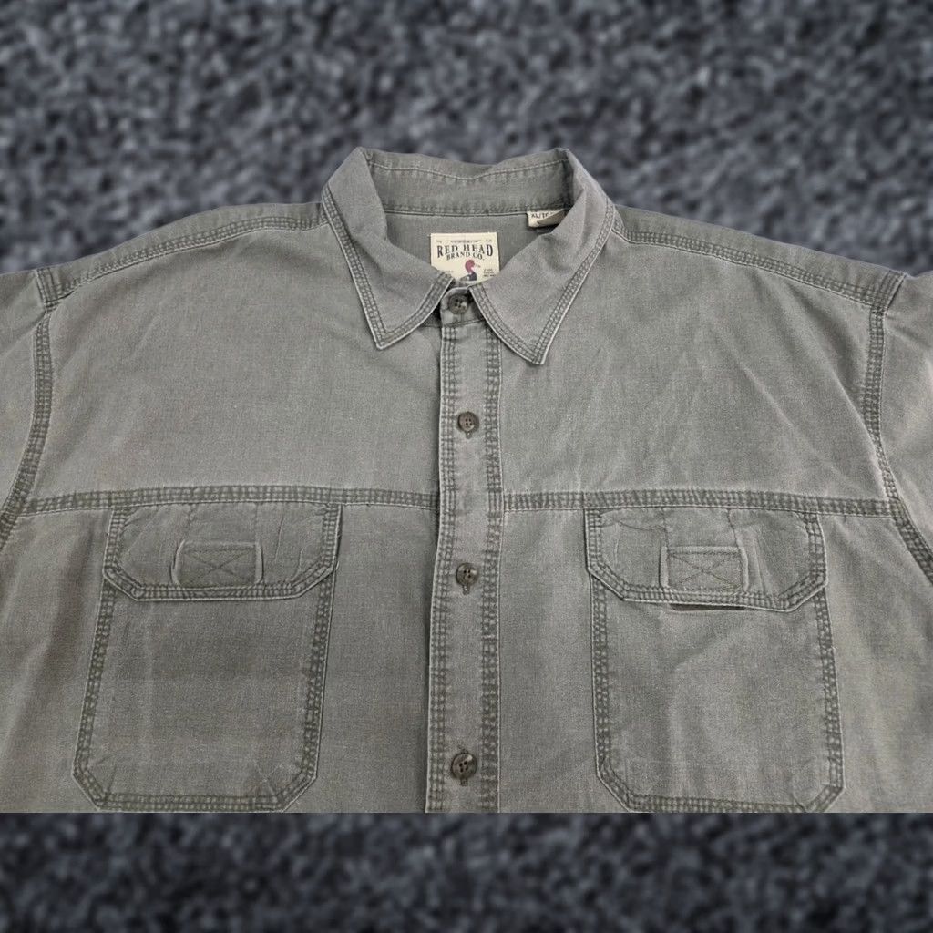 Vintage Redhead Mens Short Sleeve Button-Up Shirt Green XL Cotton Solid 8662 Size US XL / EU 56 / 4 - 1 Thumbnail