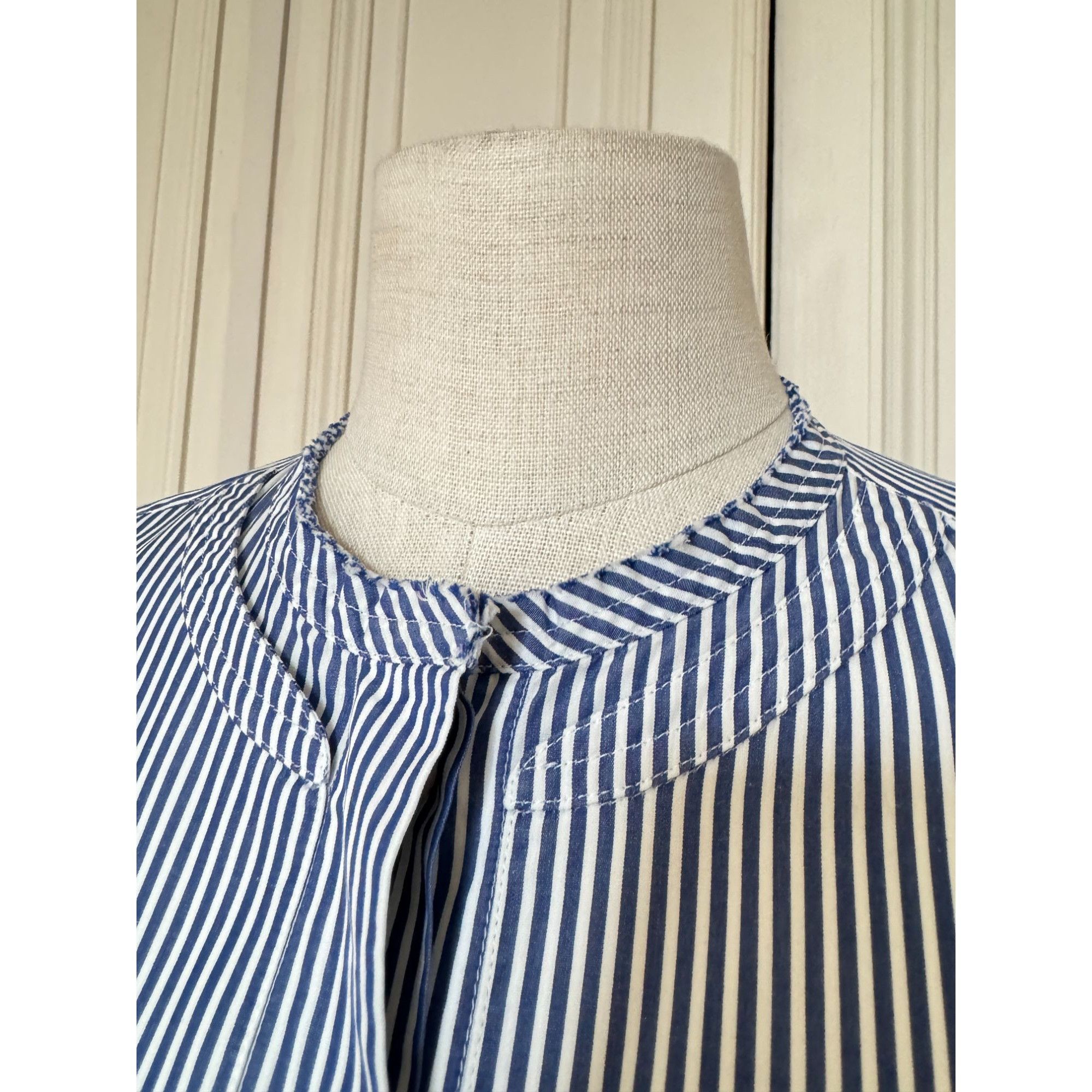 Celine Phoebe Philo Blue Striped Mandarin Collar Shirt Size S / US 4 / IT 40 - 3 Thumbnail