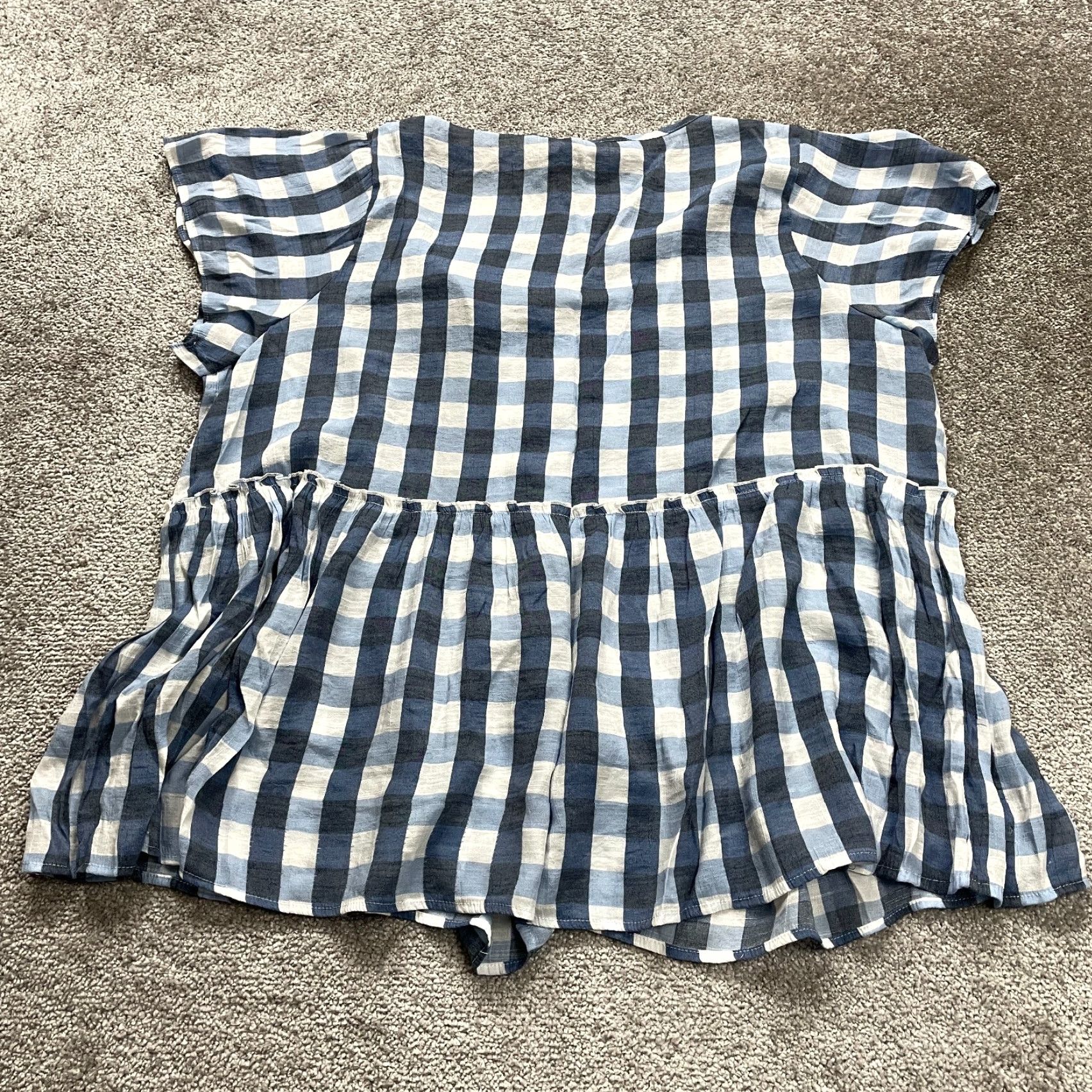 Vintage Robert Louis Blouse Womens 3XL Blue Checkered Short Sleeve V-Neck Casual Top Size XXL / US 16-18 / IT 52-54 - 2 Thumbnail