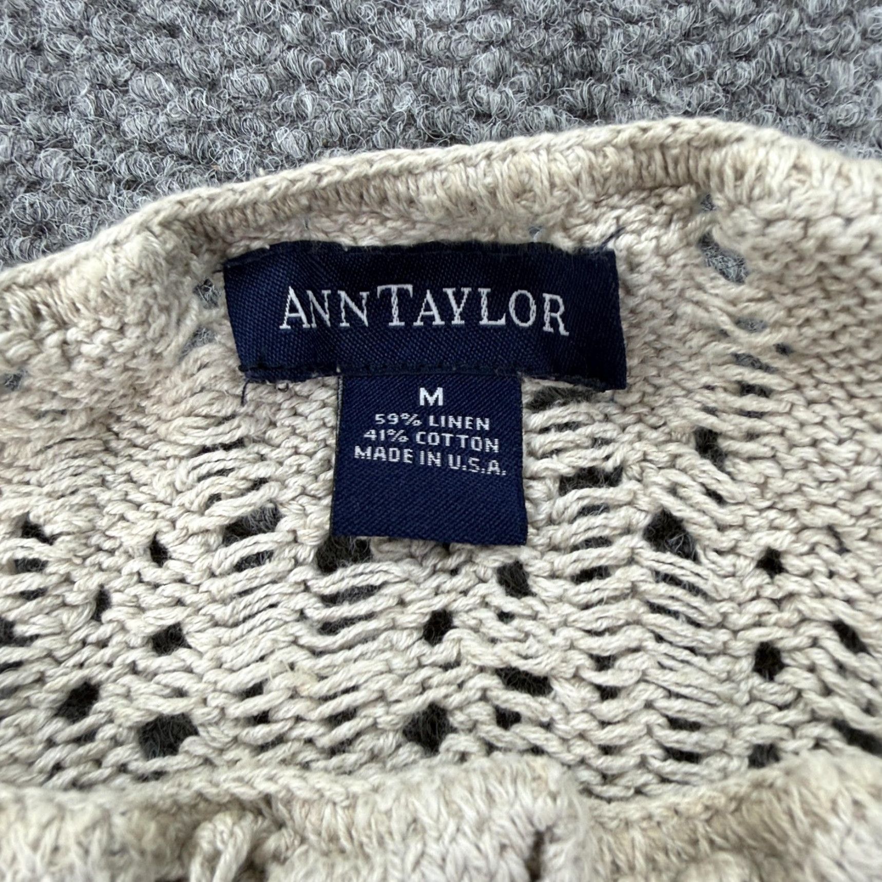Ann Taylor Ann Taylor Sweater Womens Medium Beige Linen Cotton Open Knit Pullover Crew Neck Long Sleeve All Seasons Lightweight Made USA Size M / US 6-8 / IT 42-44 - 5 Thumbnail