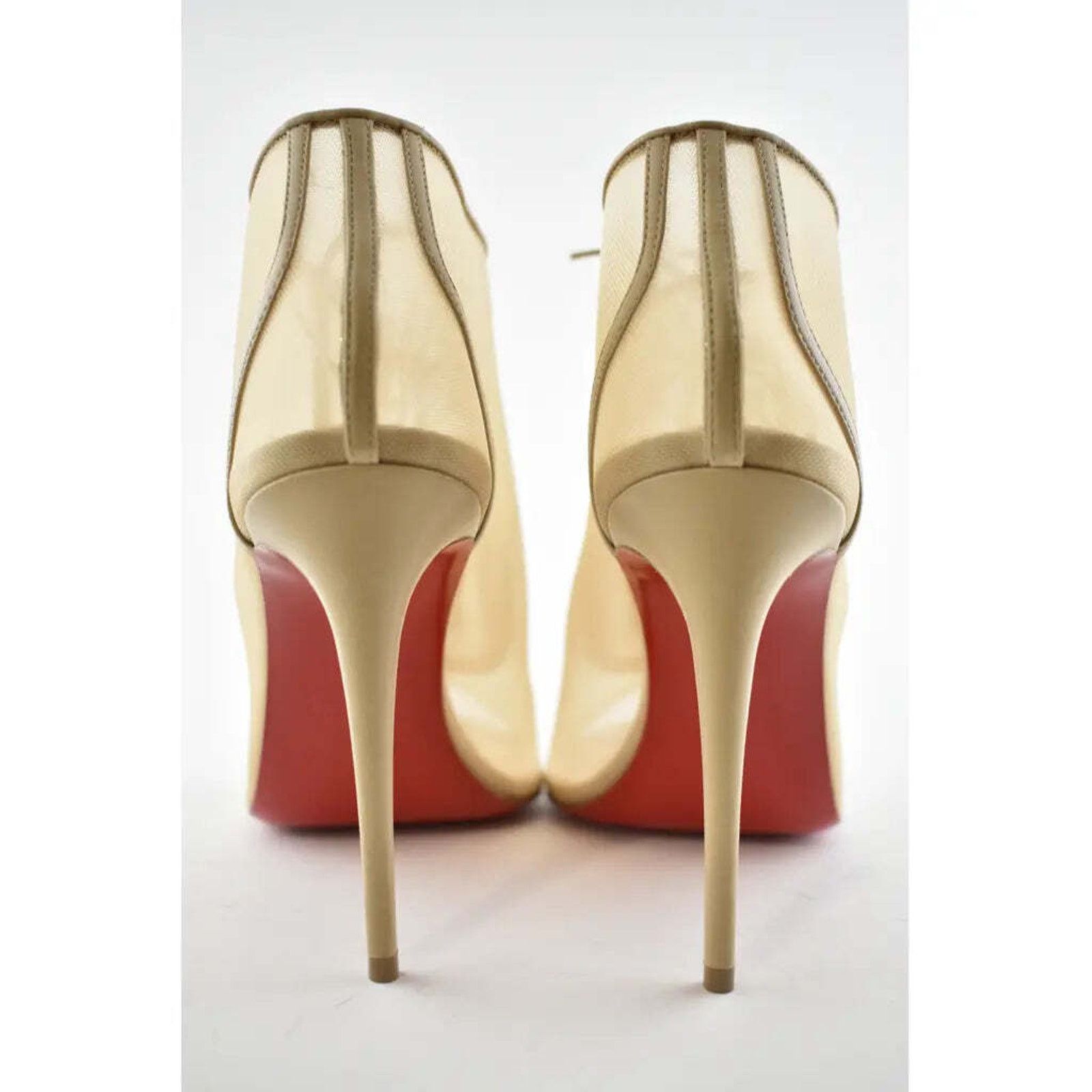Christian Louboutin Open Ondessa 100 Nude Mesh Lace Up Tie Ankle Heel Bootie 40 Size US 10 / IT 40 - 11 Thumbnail