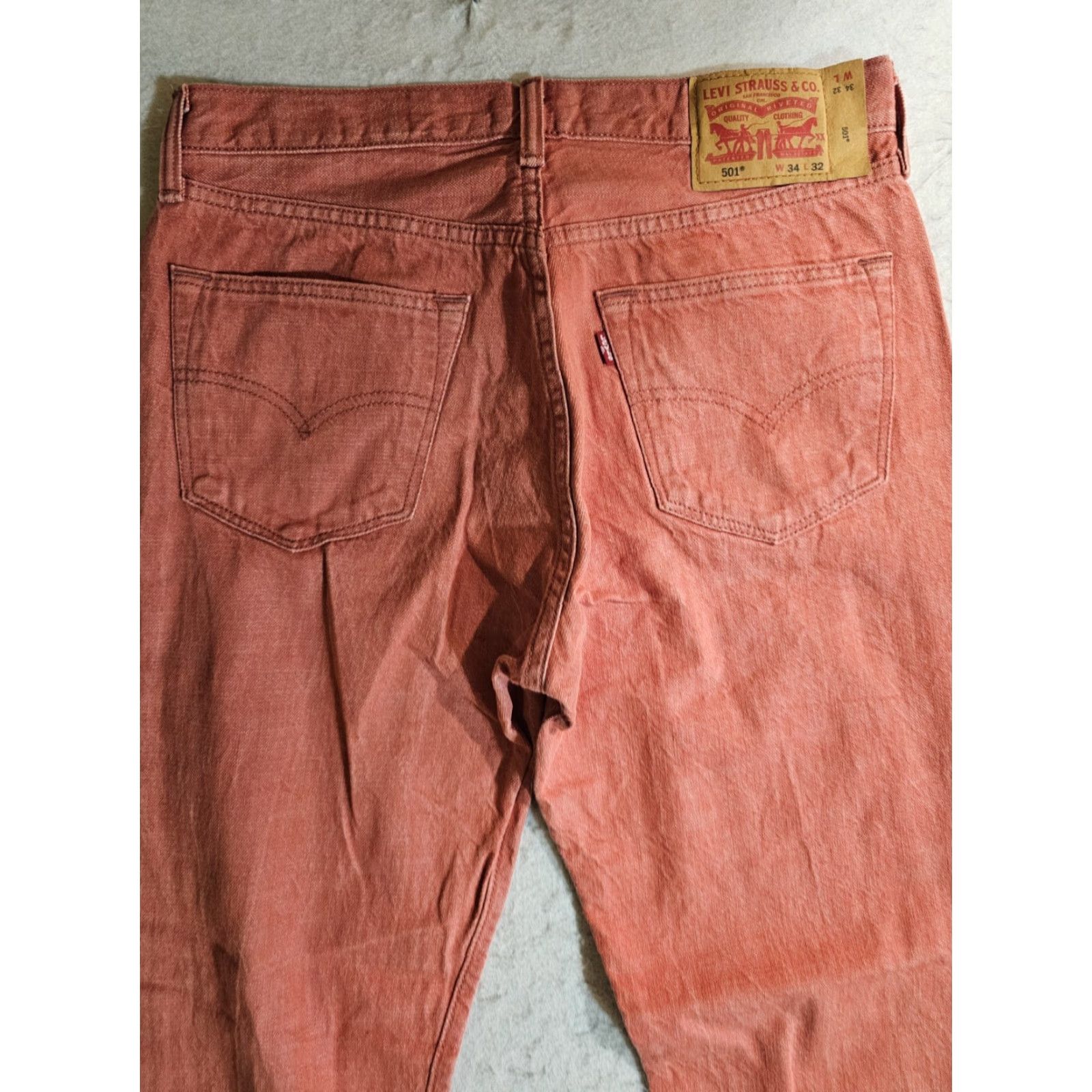 Levi's Levi's 501 Jeans Straight Leg Button Fly Salmon Mens Sz 34x32 Vintage 90s Retro Denim | Regular Fit | White Oak Cone | 5-Pocket | 501 Series Size US 34 / EU 50 - 5 Thumbnail