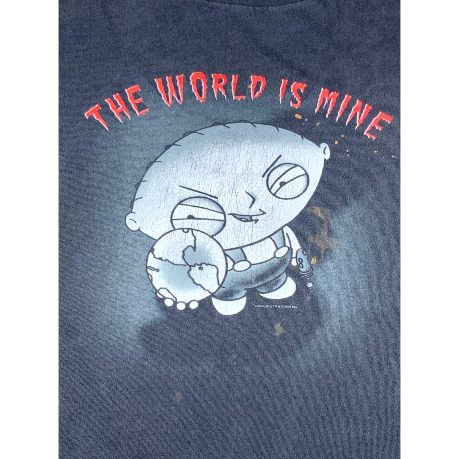 Delta VINTAGE Delta Pro Weight Shirt 2XL Black Stewie Griffin The World Is Mine Graphic Print Crew Neck Unisex Adults 2000s 90s Movie Rock Halloween Hip Hop Size US XXL / EU 58 / 5 - 3 Thumbnail